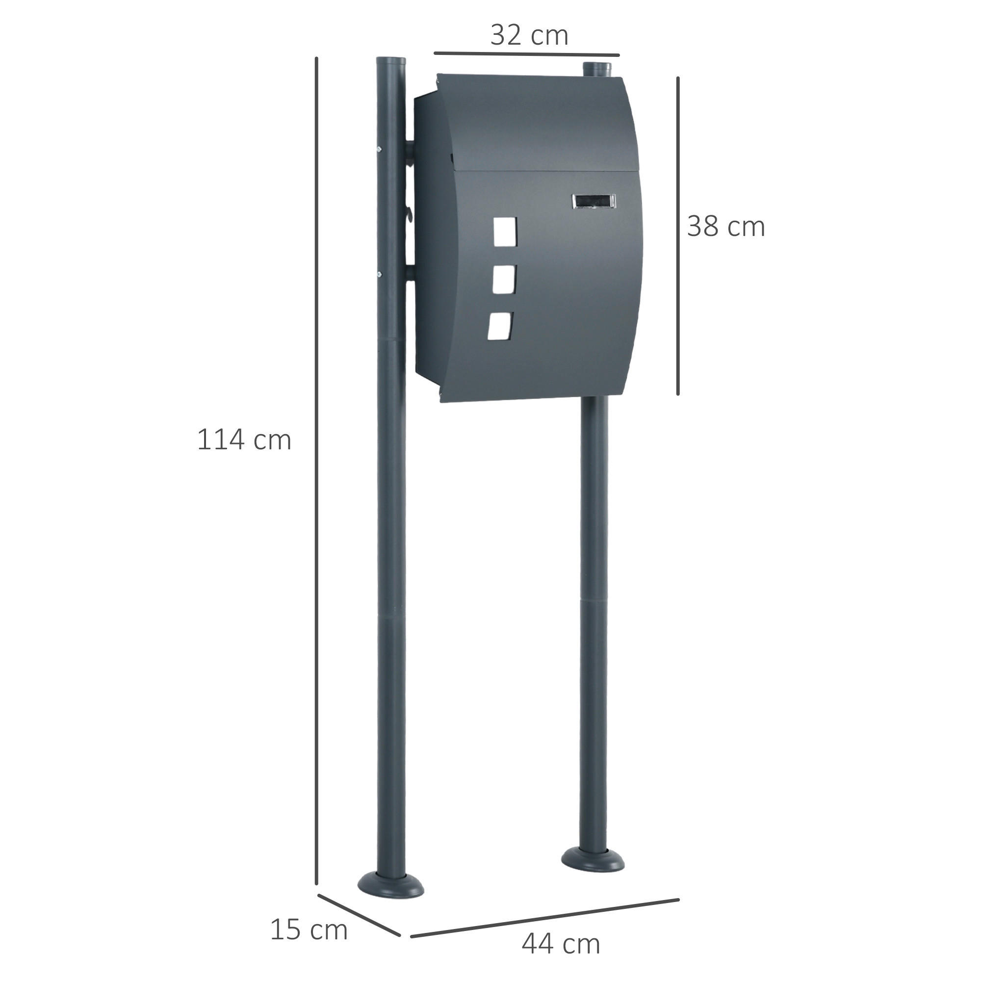 HOMCOM Briefkasten dunkelgrau B/H/L: ca. 15x44x114 cm Briefkasten - dunkelgrau (114,00/15,00/44,00cm) - HOMCOM