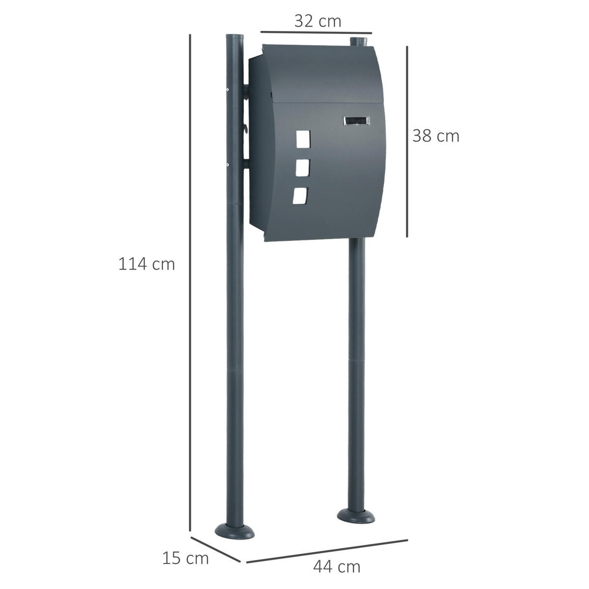 HOMCOM Briefkasten dunkelgrau B/H/L: ca. 15x44x114 cm Briefkasten - dunkelgrau (114,00/15,00/44,00cm) - HOMCOM