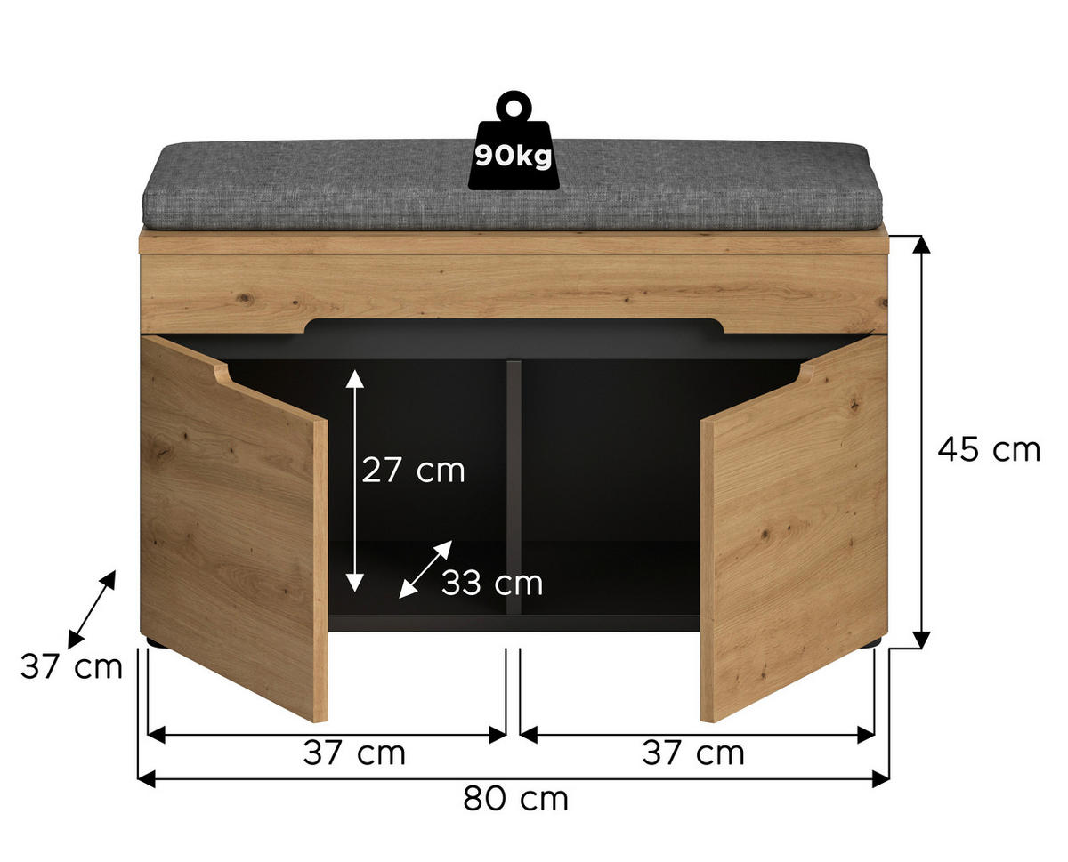 Sitzbank Canu basaltgrau Nachbildung Artisan Nachbildung B/H/T: ca. 80x45x37 cm Canu - basaltgrau (80,00/45,00/37,00cm) - xonox.home