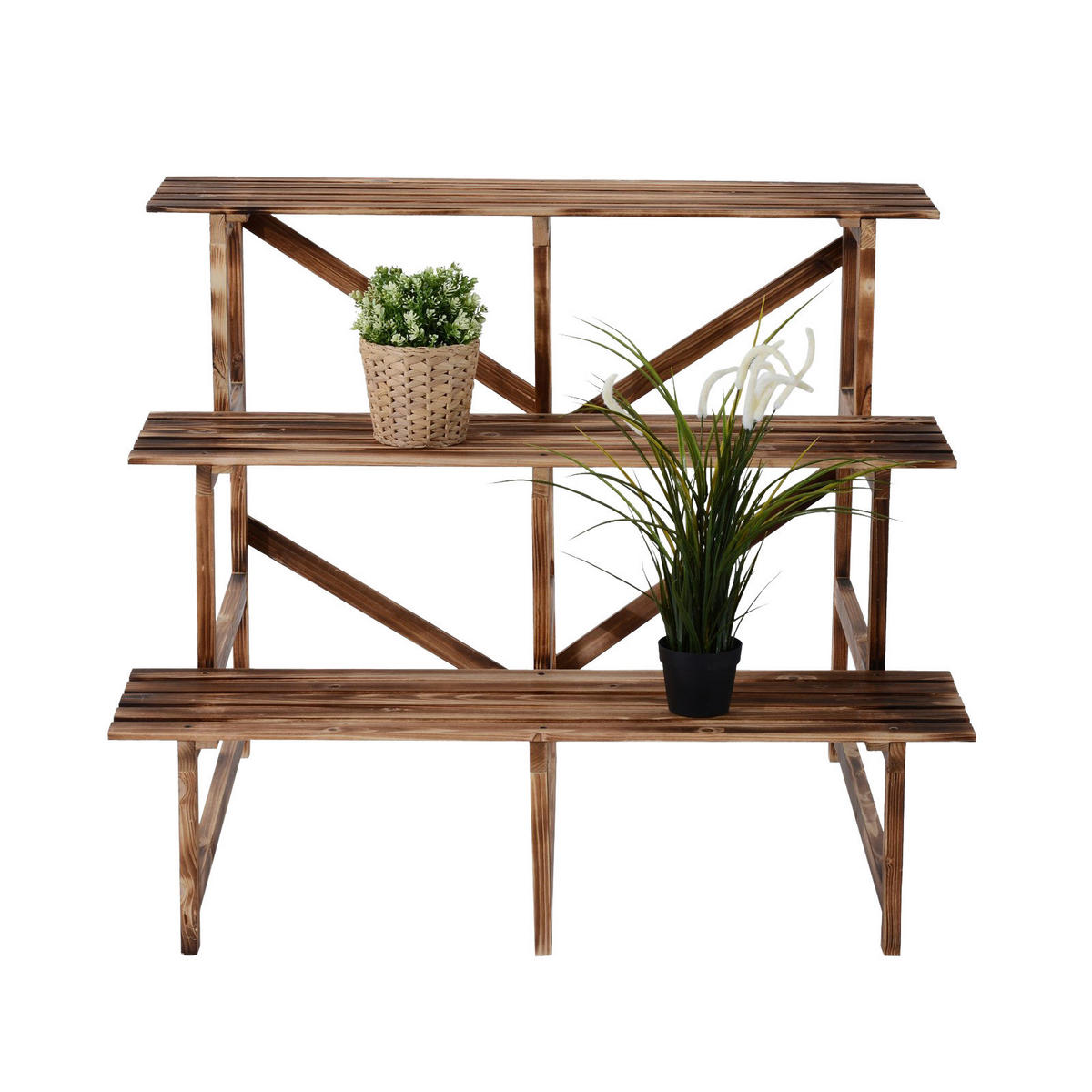 Outsunny Pflanzentreppe Pflanzentreppe - natur (100,00/80,00/80,00cm) - Outsunny