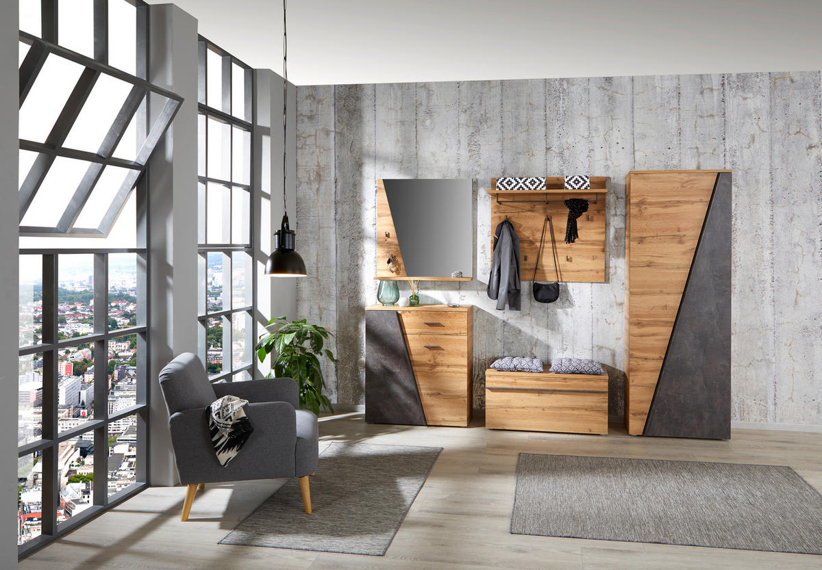 Garderobenschrank Venedig Eiche Wotan Nachbildung Beton dunkel Optik B/H/T: ca. 70x196x36 cm Venedig - Eiche (70,00/196,00/36,00cm)