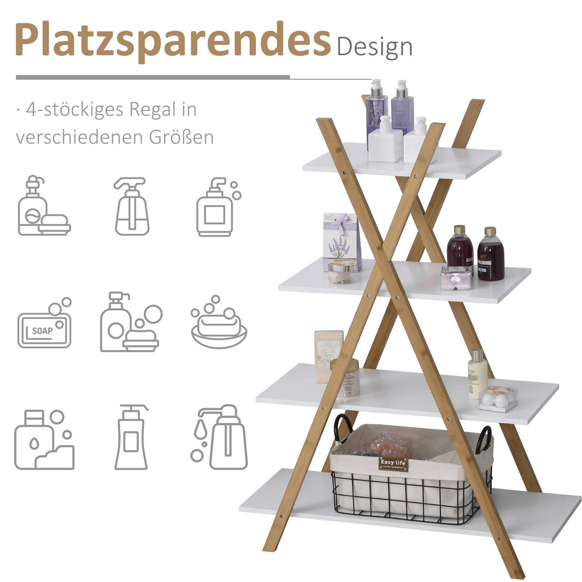 Badregal 834-272 weiß natur B/H/T: ca. 80x109x33 cm 834-272 - weiß/natur (80,00/109,00/33,00cm) - kleankin