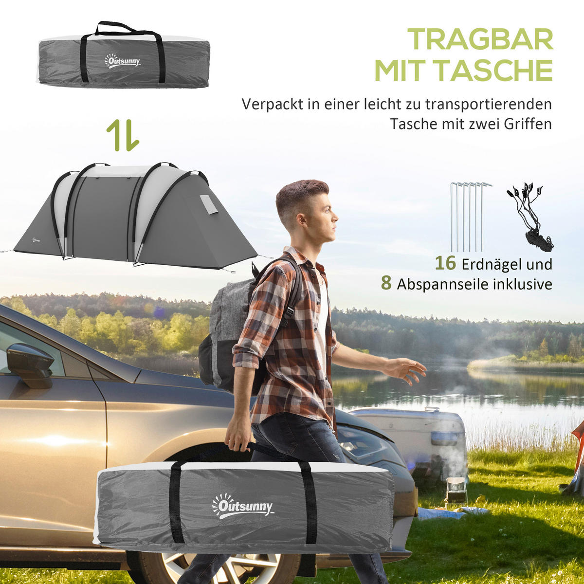 Outsunny Tunnelzelt B/H/L: ca. 220x180x450 cm Tunnelzelt - grau (450,00/220,00/180,00cm) - Outsunny