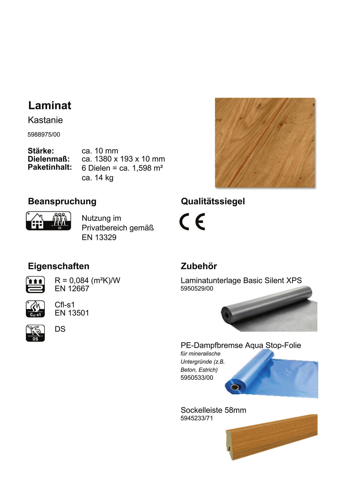 Laminatboden Kastanie ca. 1,598 m² im Paket  B/L: ca. 40x81 cm pro Paket Kastanie ca. 1,598 m² im Paket - Kastanie (40,00/81,00cm)