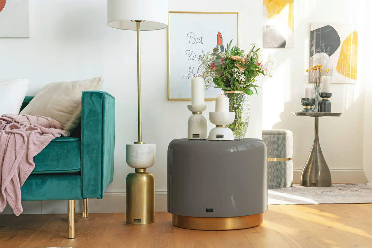 360 Living Hocker Artisse 251 grau gold Metall H/D: ca. 43x51,5 cm Artisse 251 - gold/grau (51,50/43,00cm) - 360 Living