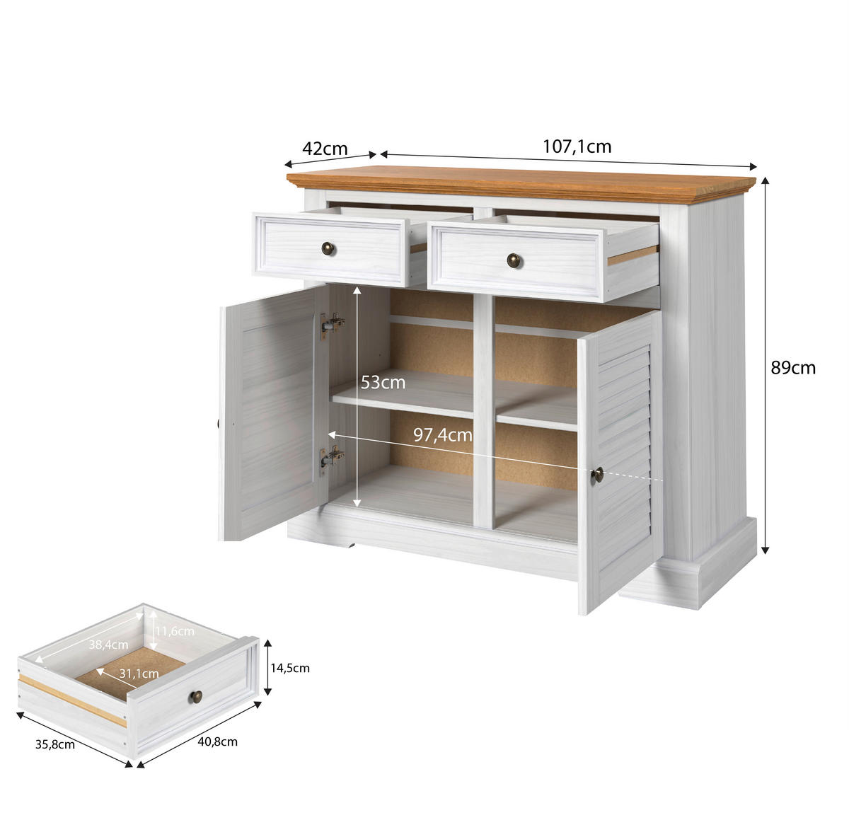 Kommode Breda B/H/T: ca. 107x89x42 cm Breda - weiß/honig (107,00/89,00/42,00cm)