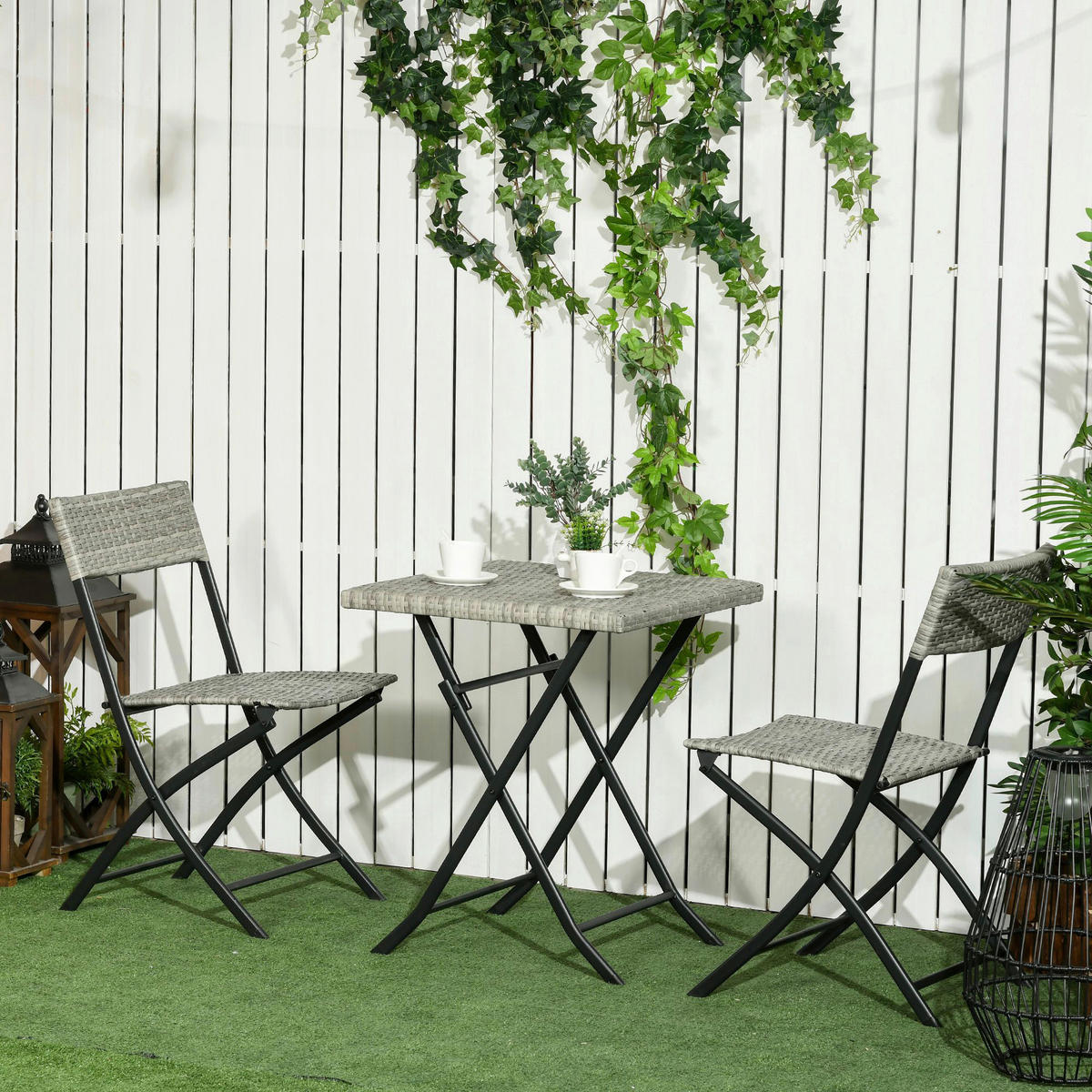 Outsunny Sitzgruppe hellgrau Edelstahl B/H/L: ca. 60x60x72 cm Gartenmöbel-Set - hellgrau (72,00/60,00/60,00cm) - Outsunny