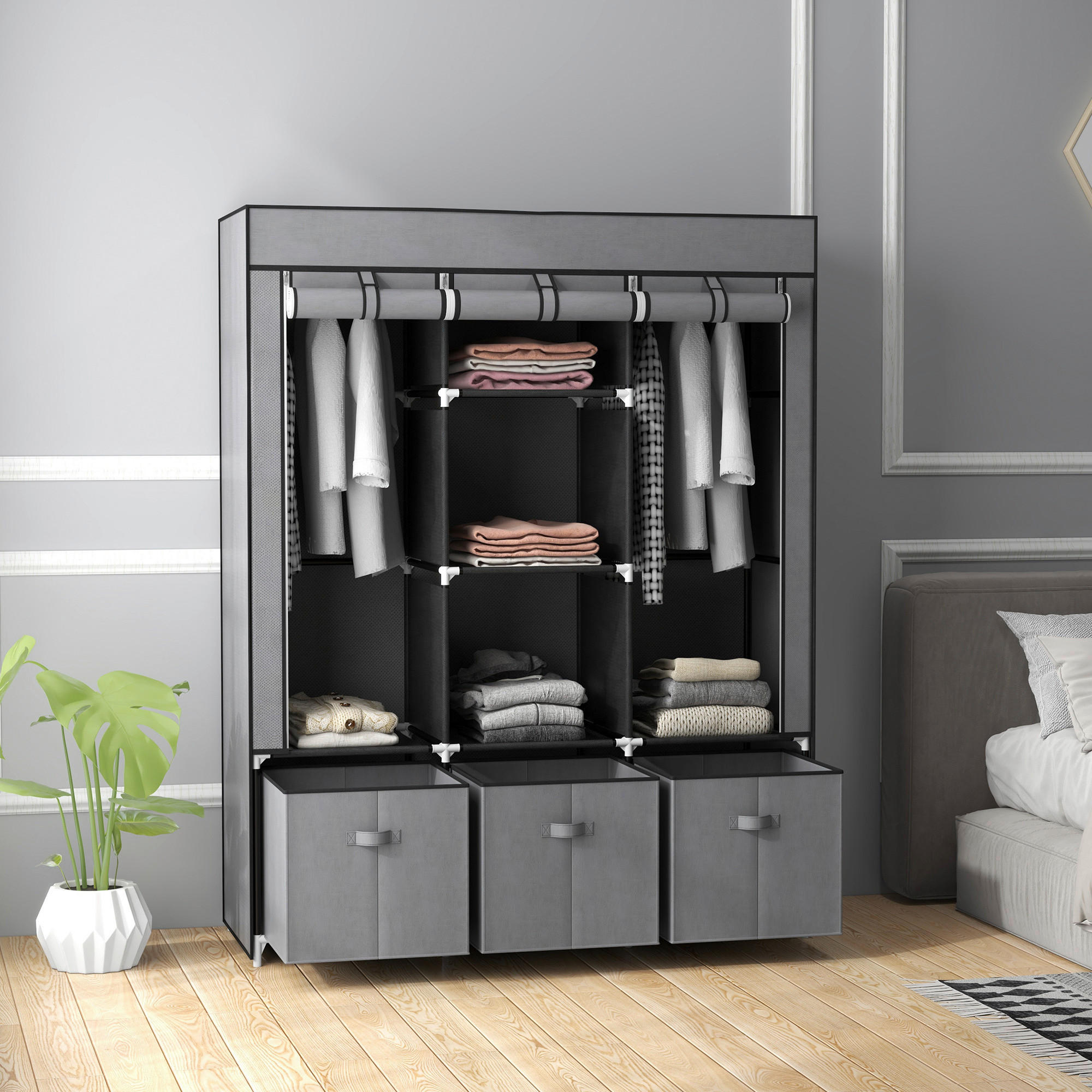 HOMCOM Kleiderschrank dunkelgrau Polypropylen B/H/L: ca. 43x125x162,5 cm Stoffschrank - dunkelgrau (162,50/43,00/125,00cm) - HOMCOM