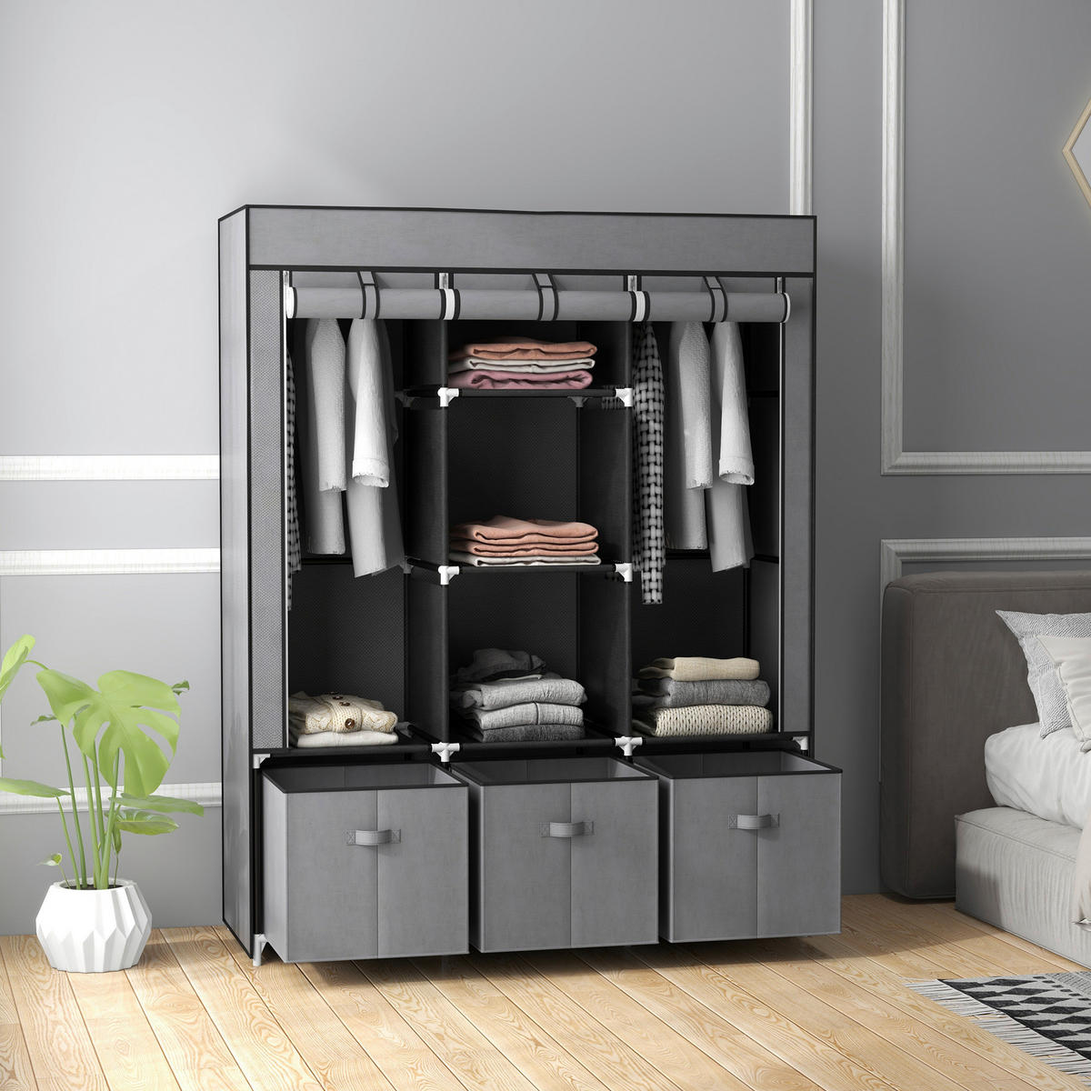 HOMCOM Kleiderschrank dunkelgrau Polypropylen B/H/L: ca. 43x125x162,5 cm Stoffschrank - dunkelgrau (162,50/43,00/125,00cm) - HOMCOM