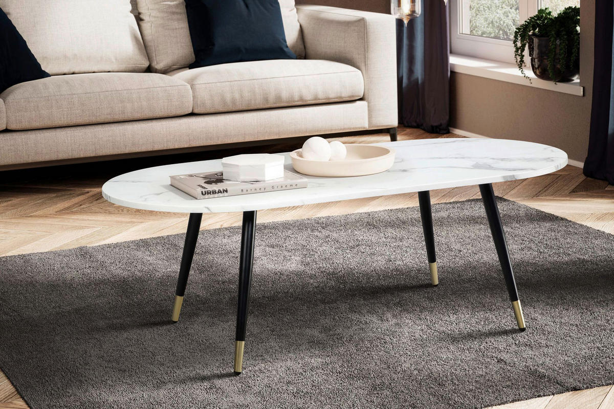 Couchtisch weiß Marmor Optik B/H/T: ca. 120x42x60 cm Couchtisch - weiß (120,00/42,00/60,00cm) - Wohnling