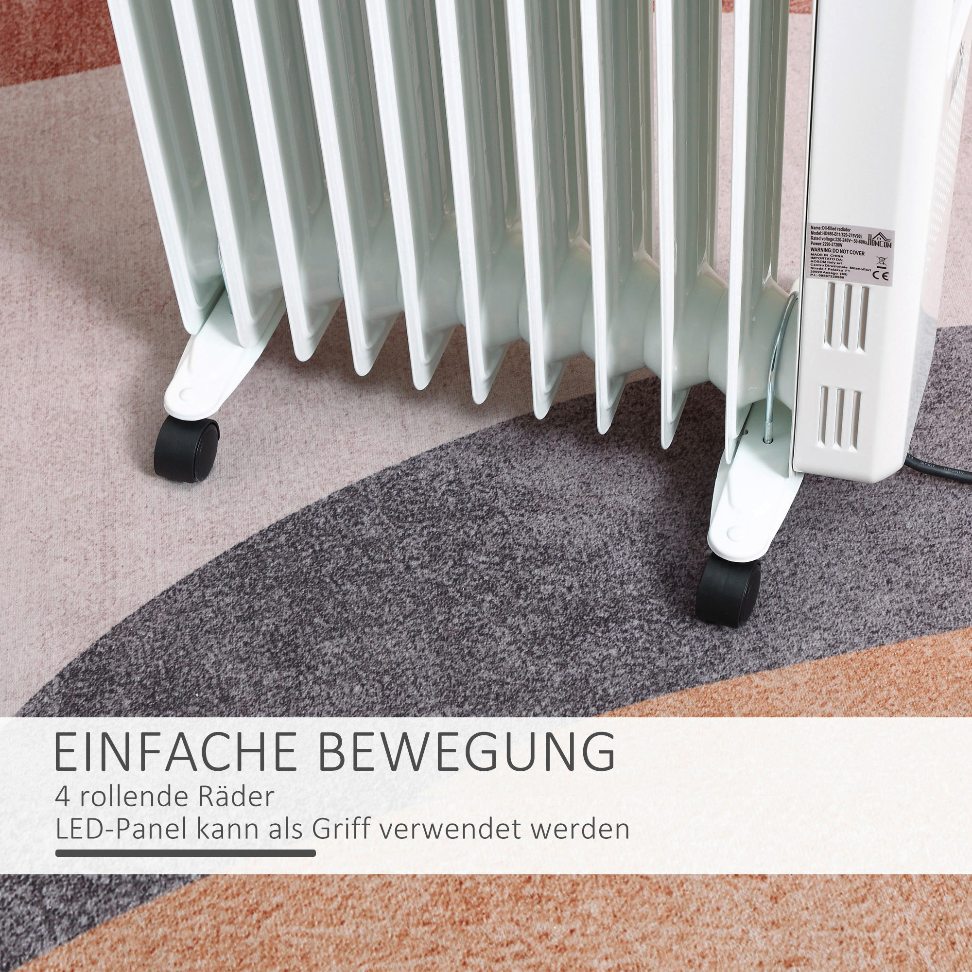 HOMCOM Ölradiator 820-275V90 weiß Kunststoff Edelstahl Polypropylen B/H/L: ca. 24x50,5x63 cm ca. 2720 W Ölradiator - weiß (63,00/24,00/50,50cm) - HOMCOM