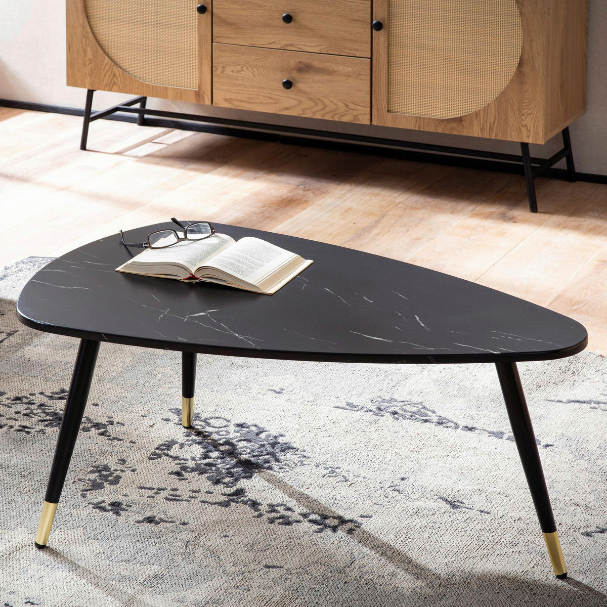 Couchtisch schwarz Marmor Optik B/H/T: ca. 90x41x60 cm Couchtisch - schwarz (90,00/41,00/60,00cm) - Wohnling