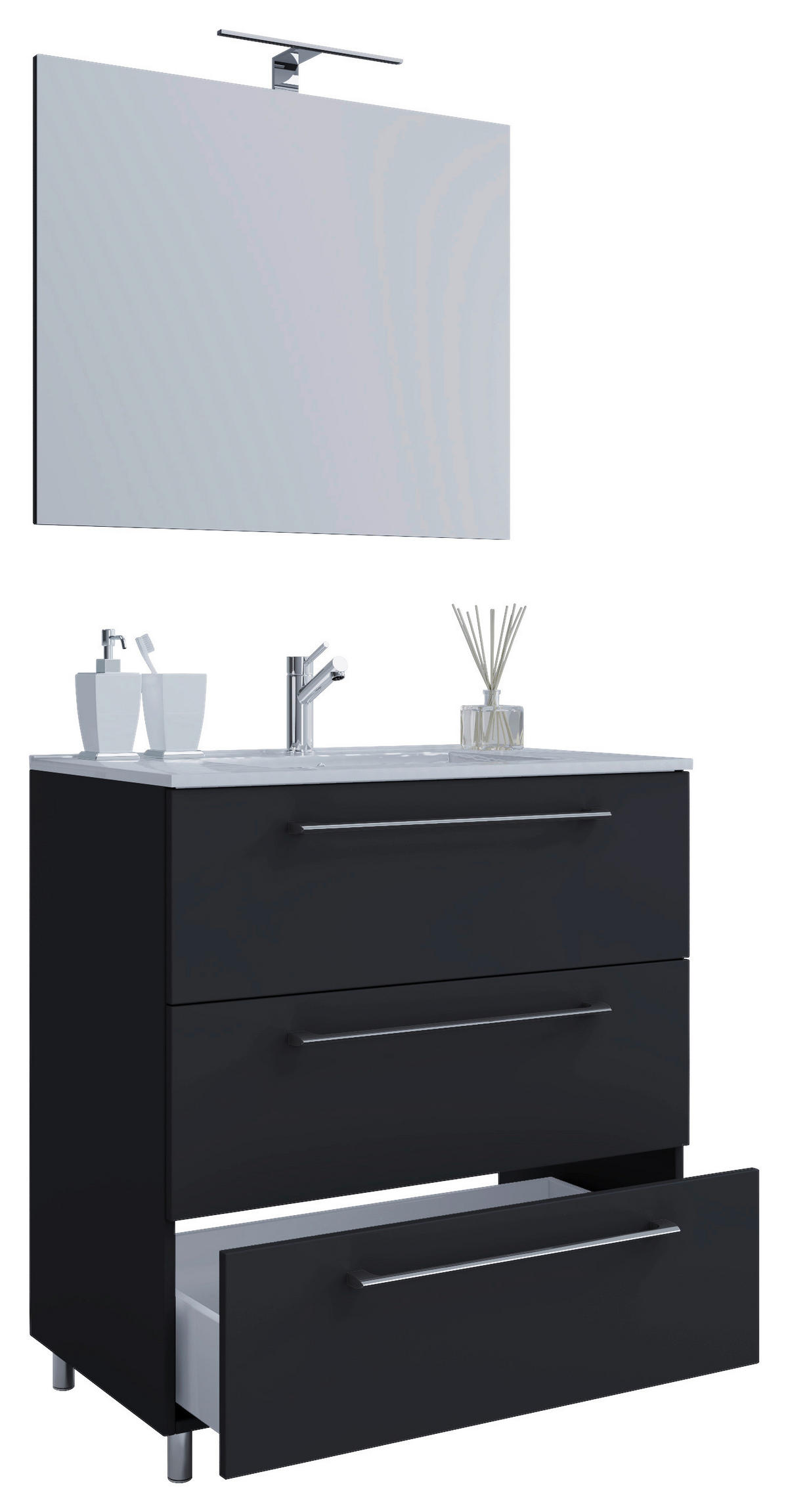 Waschplatz 3tlg-Schubo schwarz B/H/T: ca. 60x86x46 cm 3tlg-Schubo - schwarz (60,00/86,00/46,00cm) - VCM Möbel
