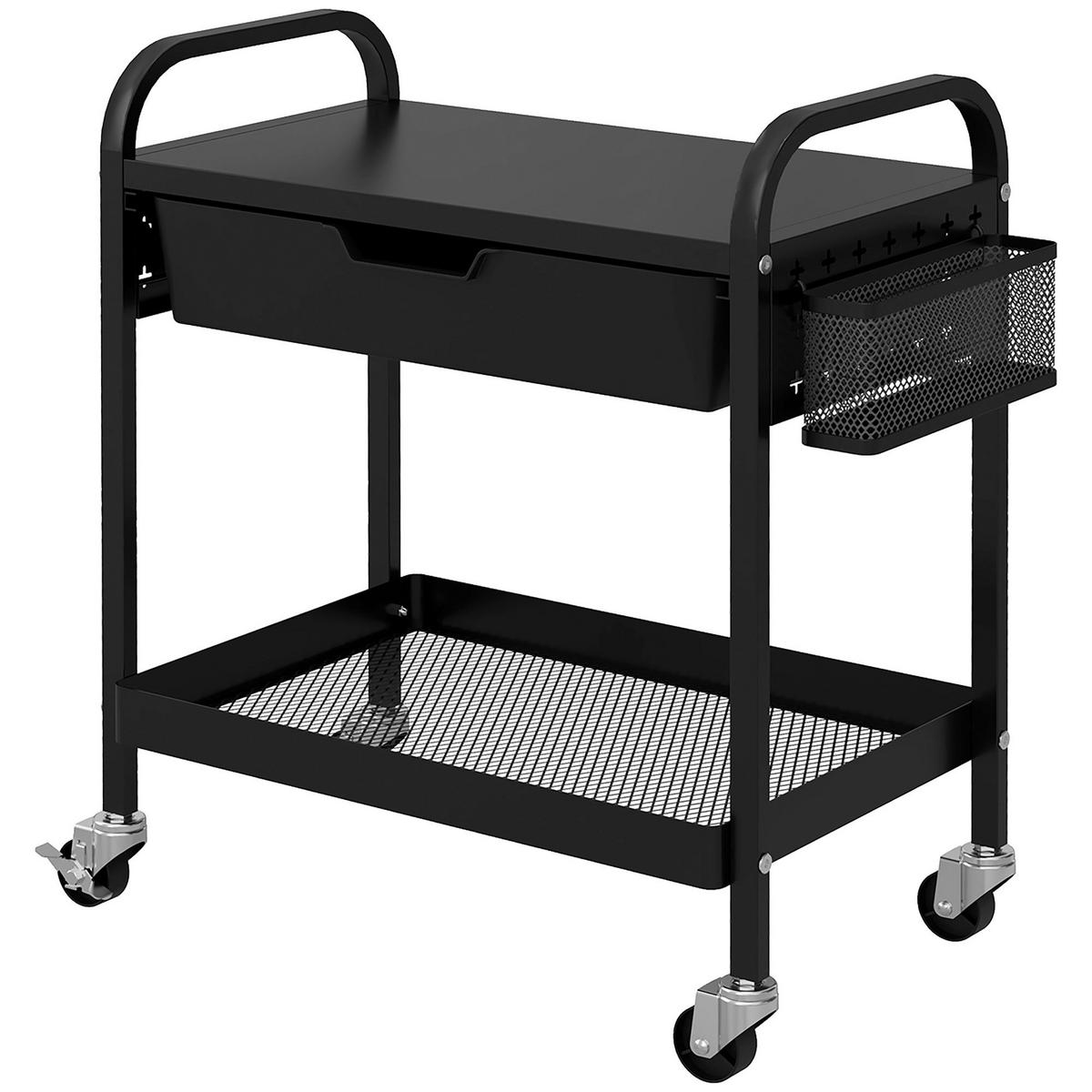 HOMCOM Rollwagen schwarz Edelstahl B/H/L: ca. 32,6x61x58,5 cm Rollwagen - schwarz (58,50/32,60/61,00cm) - HOMCOM