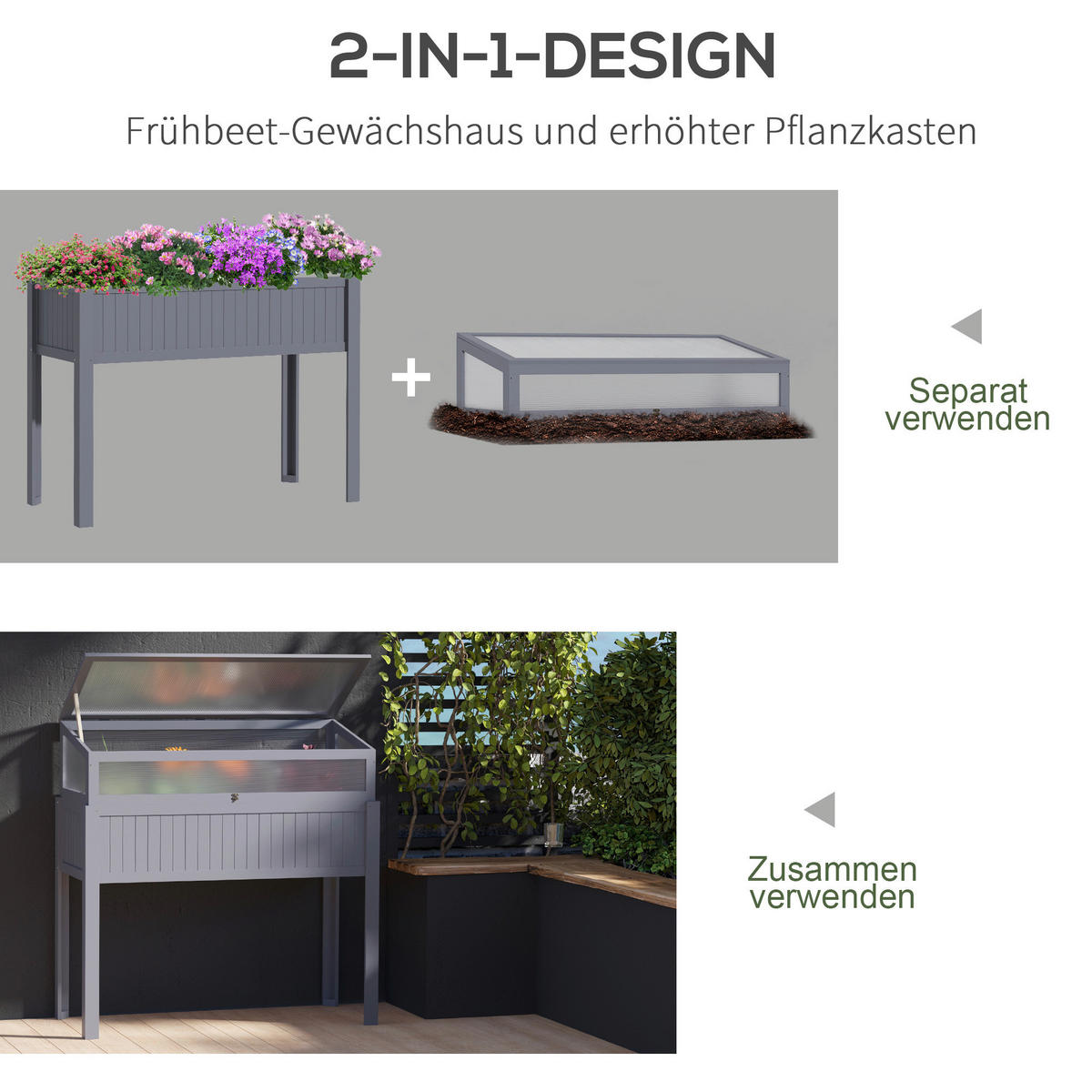 Outsunny Hochbeet grau Holz B/H/L: ca. 54x122x120 cm Hochbeet - grau (120,00/54,00/122,00cm) - Outsunny
