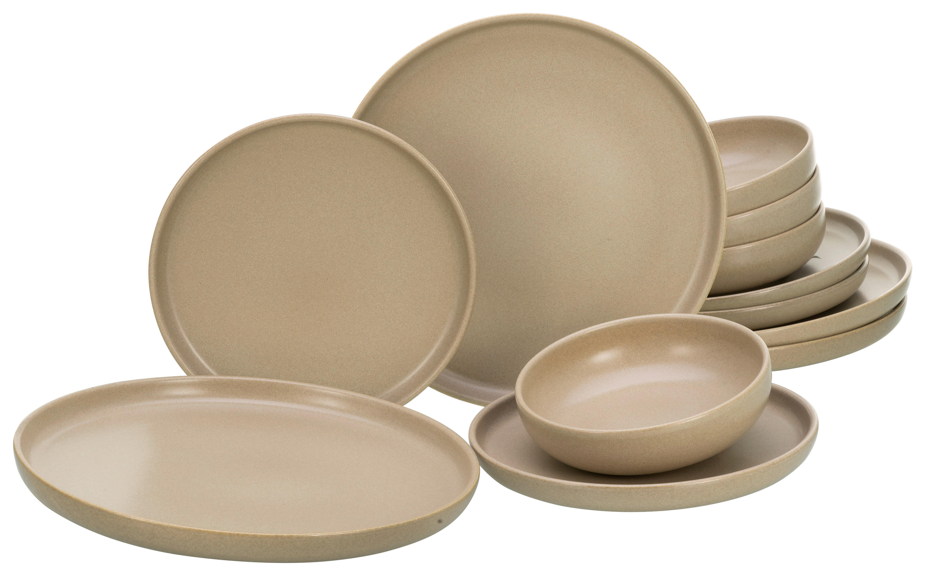 CreaTable Tafelservice Uno sand Steinzeug 12 tlg. Uno - sand - CreaTable