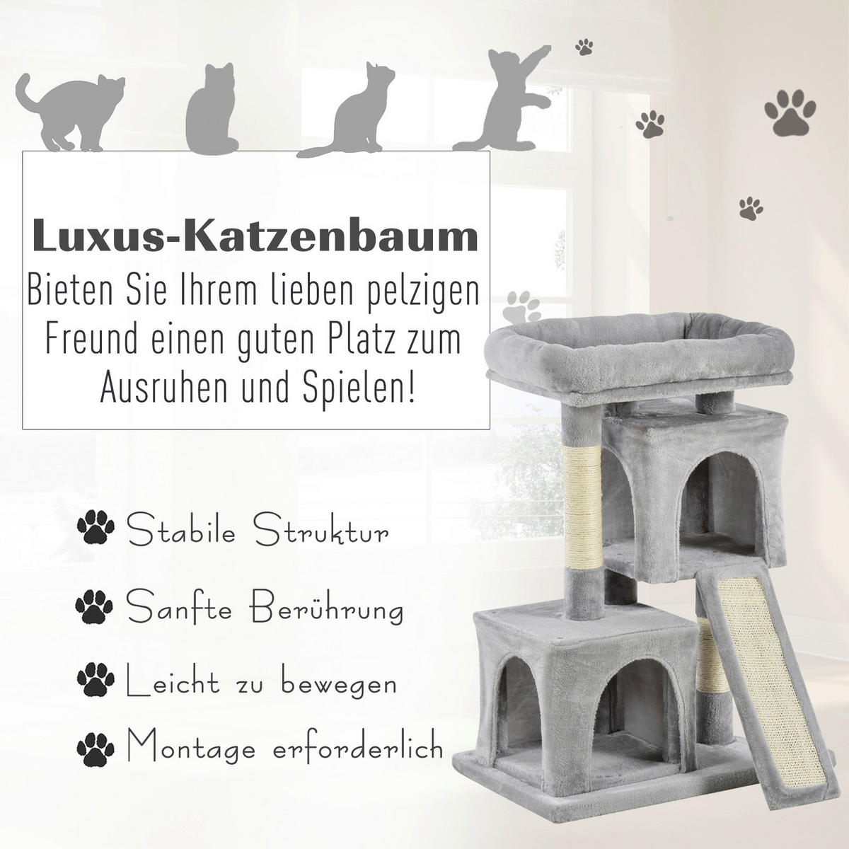 PawHut Kratzbaum hellgrau Spanplatte B/H/L: ca. 39x83x59 cm Kratzbaum - hellgrau (59,00/39,00/83,00cm) - PawHut