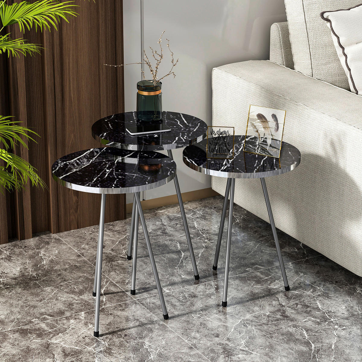 Beistelltisch 3er-Set. 21796177 schwarz Marmoroptik B/H/T: ca. 38x53,5x38 cm 3er-Set. 21796177 - schwarz/Marmoroptik (38,00/53,50/38,00cm) - moebel17