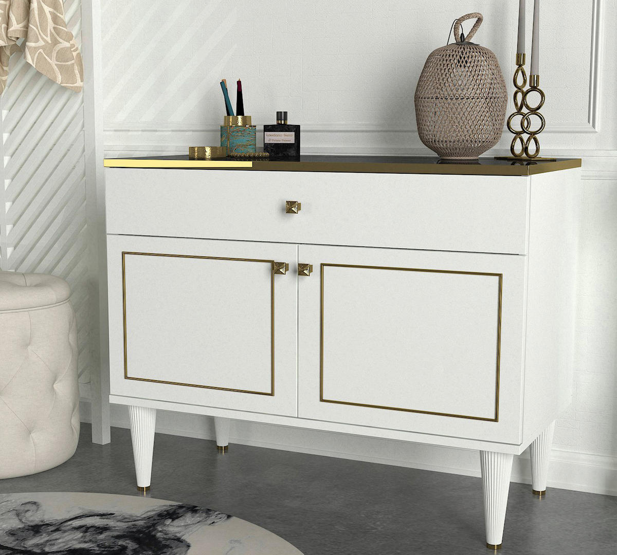 Kommode Ravenna weiß Marmoroptik B/H/T: ca. 90x76x44,8 cm Ravenna - weiß/Marmoroptik (90,00/76,00/44,80cm) - moebel17