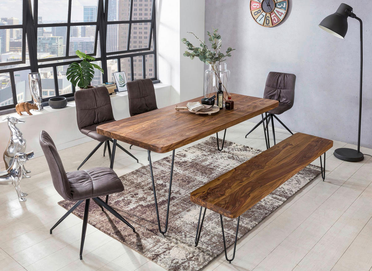 Wohnling Sitzbank natur schwarz Echtholz Metall B/H/T: ca. 180x45x40 cm Sitzbank - natur/schwarz (180,00/45,00/40,00cm) - Wohnling