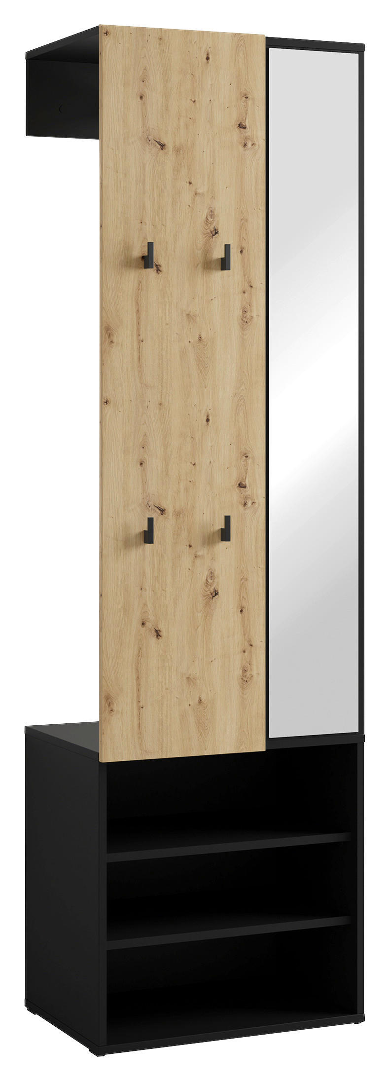 Garderobenset ANDORRA Eiche schwarz B/H/T: ca. 55x187,5x40,5 cm ANDORRA - Eiche/schwarz (55,00/187,50/40,50cm) - byLIVING