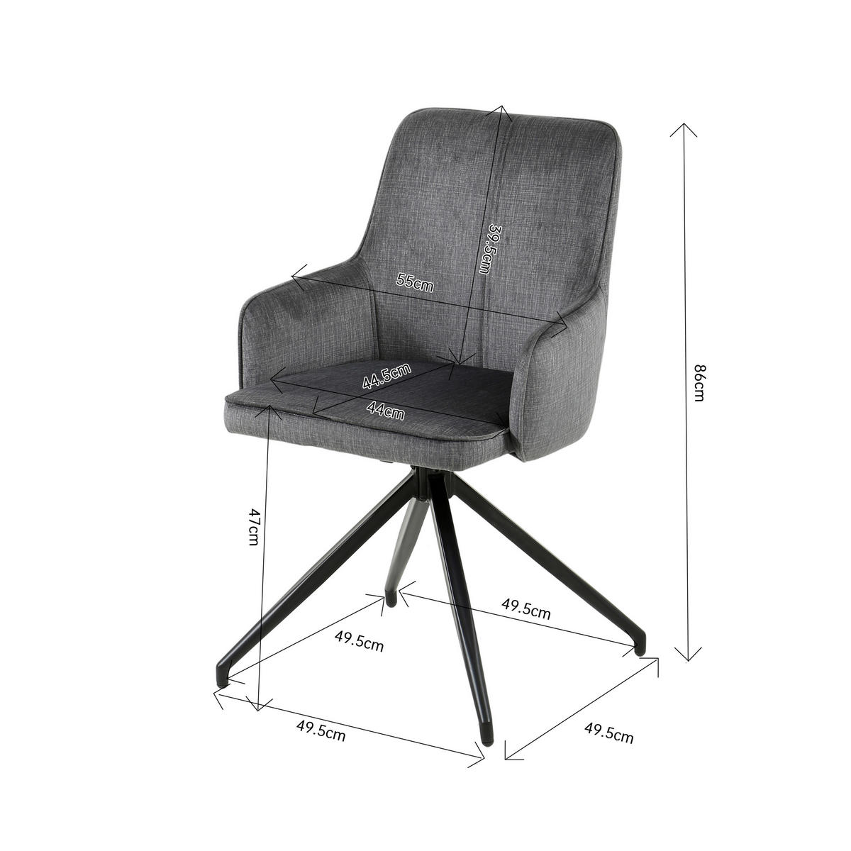 Armlehnstuhl Magda grau schwarz Samtoptik Metall B/H/T: ca. 50x86x50 cm Magda - schwarz/grau (50,00/86,00/50,00cm)