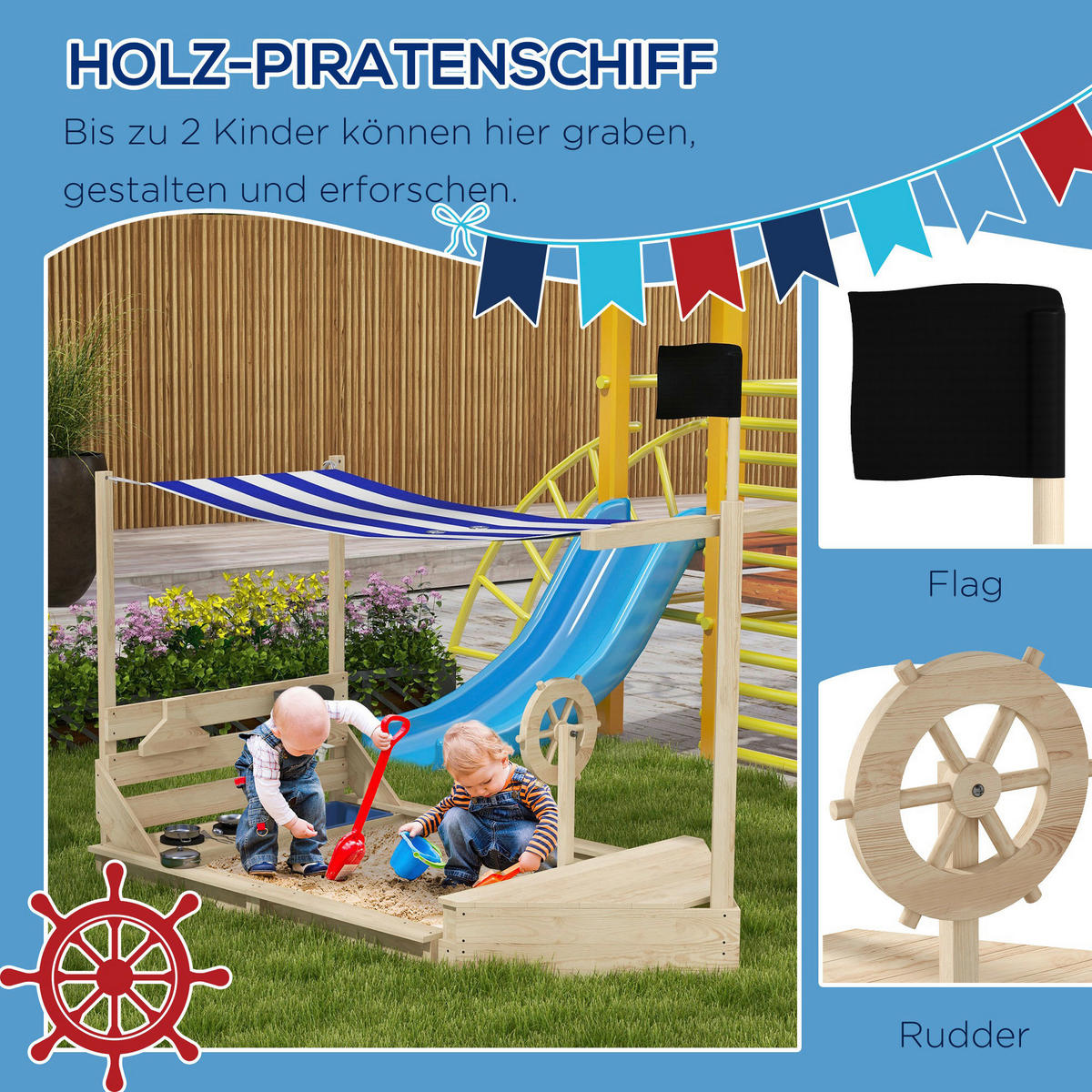 Outsunny Sandkasten natur B/H/L: ca. 103x180x144,5 cm Sandkasten - natur (144,50/103,00/180,00cm) - Outsunny