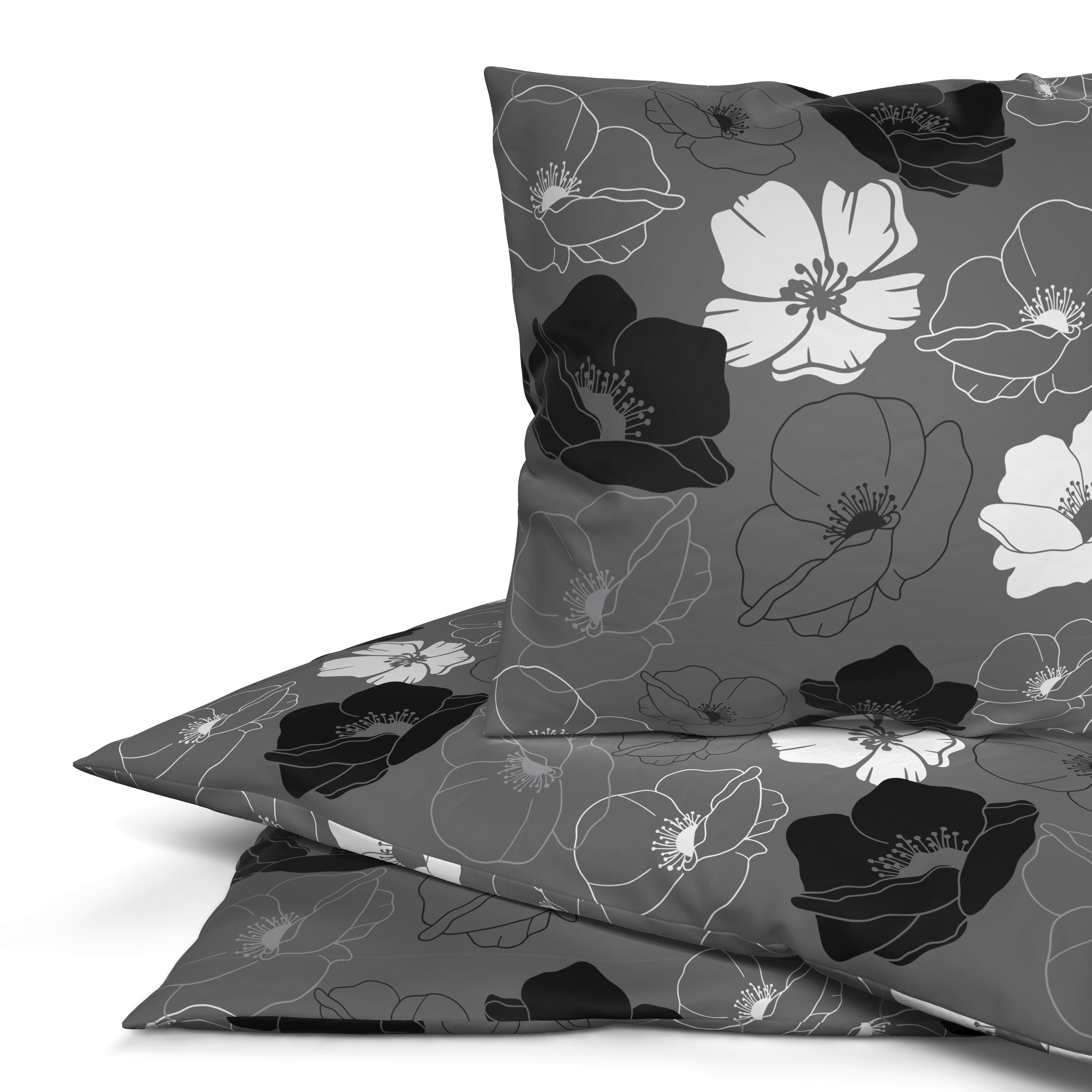 Microfaser Bettwäsche Bettwäsche-Microfaser_Blumen grau - weiß/schwarz (135,00/200,00cm) - Sensation
