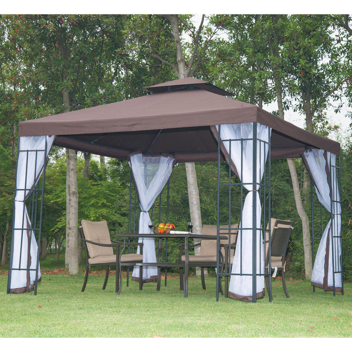 Outsunny Gartenpavillon café braun Stahl B/H/L: ca. 300x270x300 cm Gartenpavillon_mit_Doppeldach - weiß/café braun (300,00/300,00/270,00cm) - Outsunny