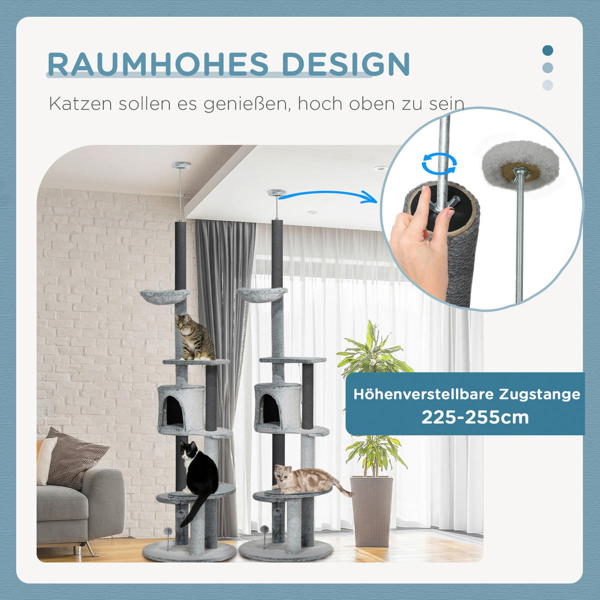 PawHut Kratzbaum grau Spanplatte B/H/L: ca. 60x255x60 cm Kratzbaum - grau (60,00/60,00/255,00cm) - PawHut