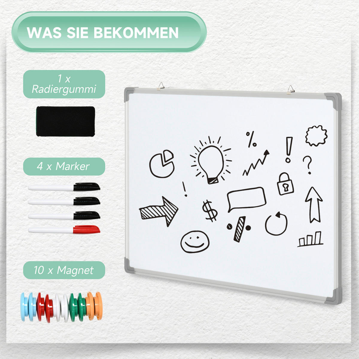 HOMCOM Wandboard Whiteboard - weiß (1,80/60,00/90,00cm) - HOMCOM