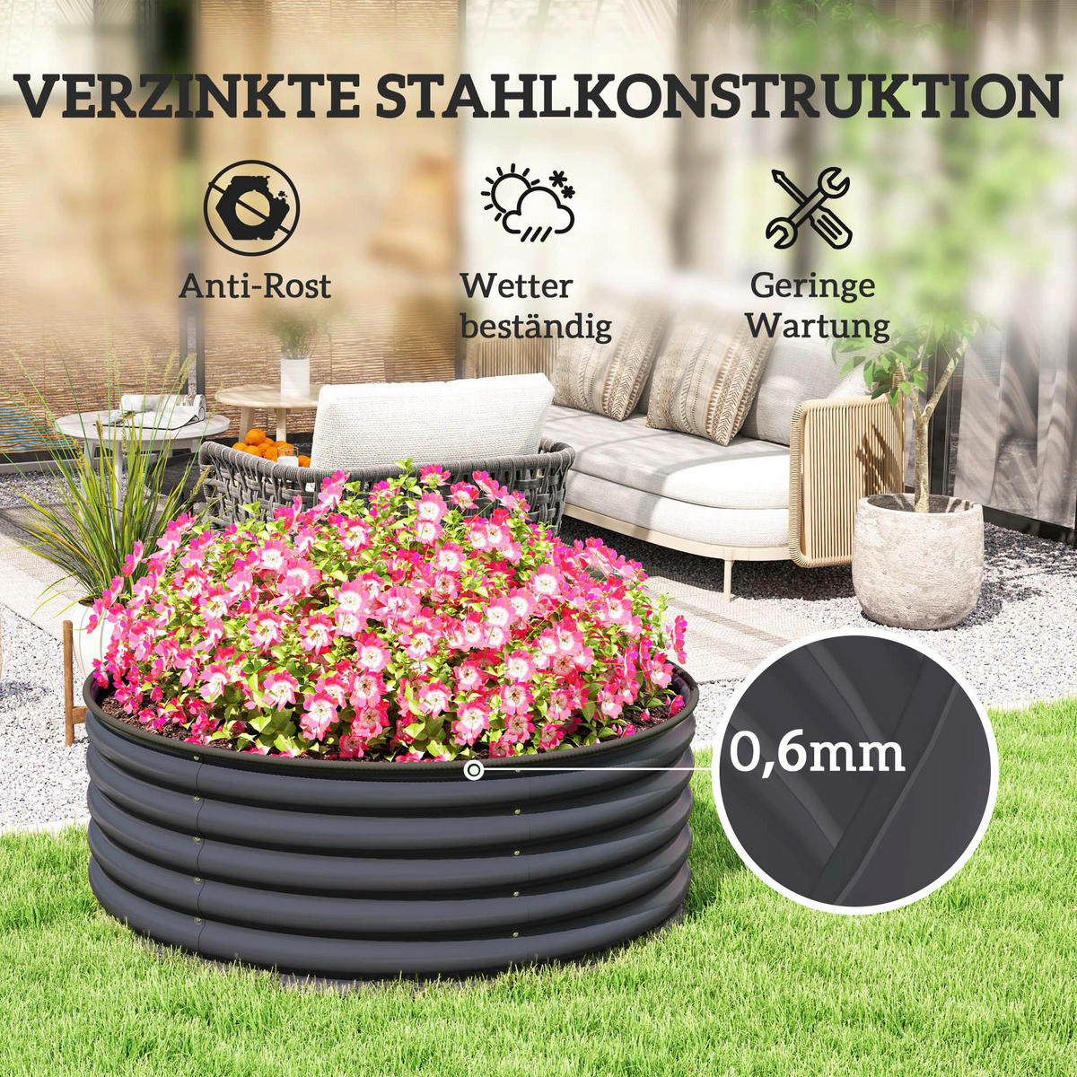 Outsunny Hochbeet dunkelgrau Stahl B/H/L: ca. 120x43x120 cm Hochbeet - dunkelgrau (120,00/120,00/43,00cm) - Outsunny