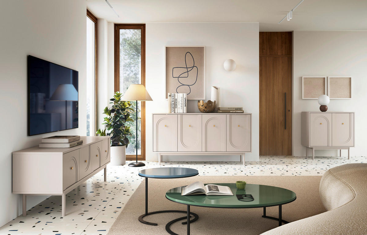 Kommode MAZOMA Eiche Kaschmirgrau Nachbildung gold Optik B/H/T: ca. 154x82x39 cm MAZOMA - gold/Eiche (154,00/82,00/39,00cm) - WIPMEB