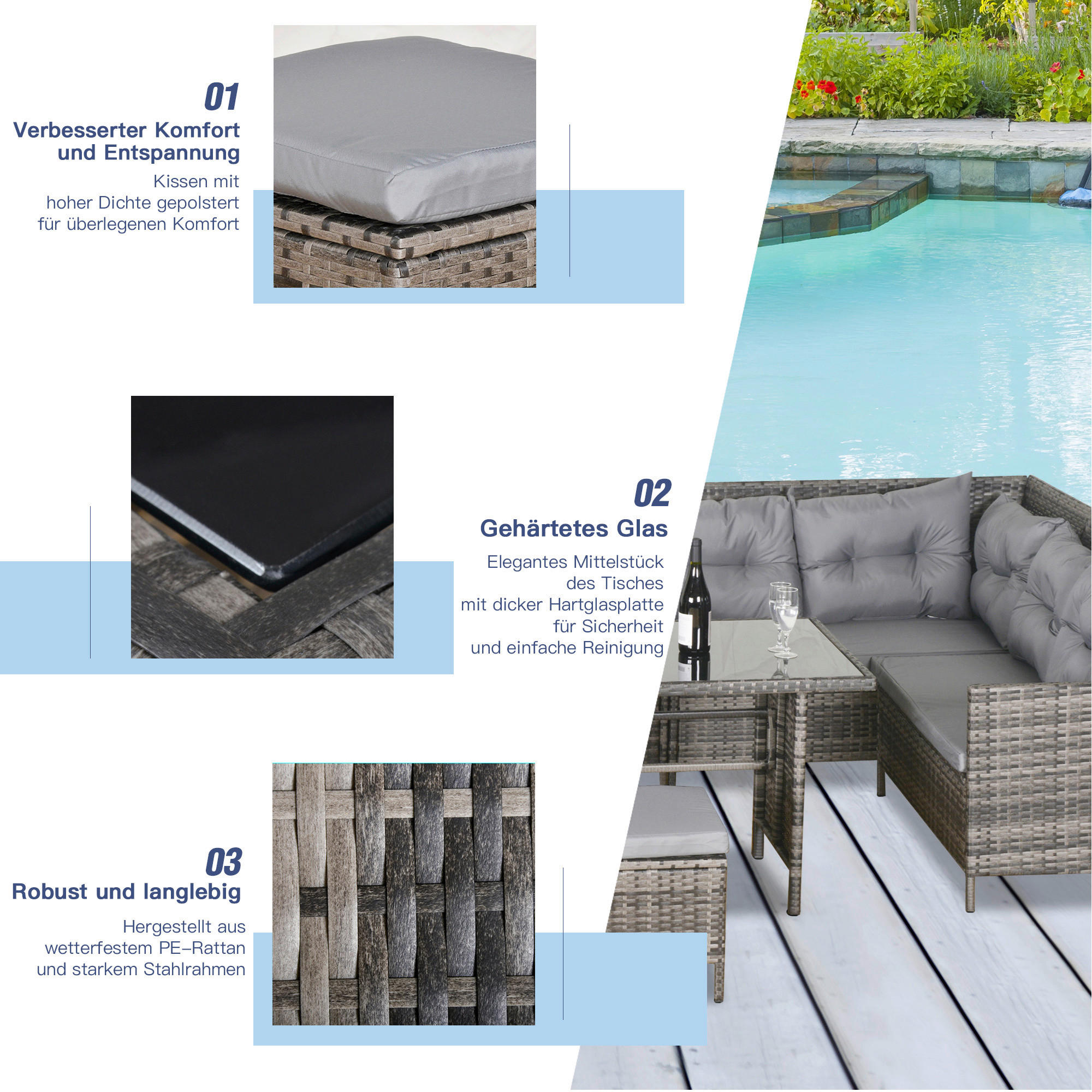 Outsunny Gartensitzgruppe grau Polyratta...