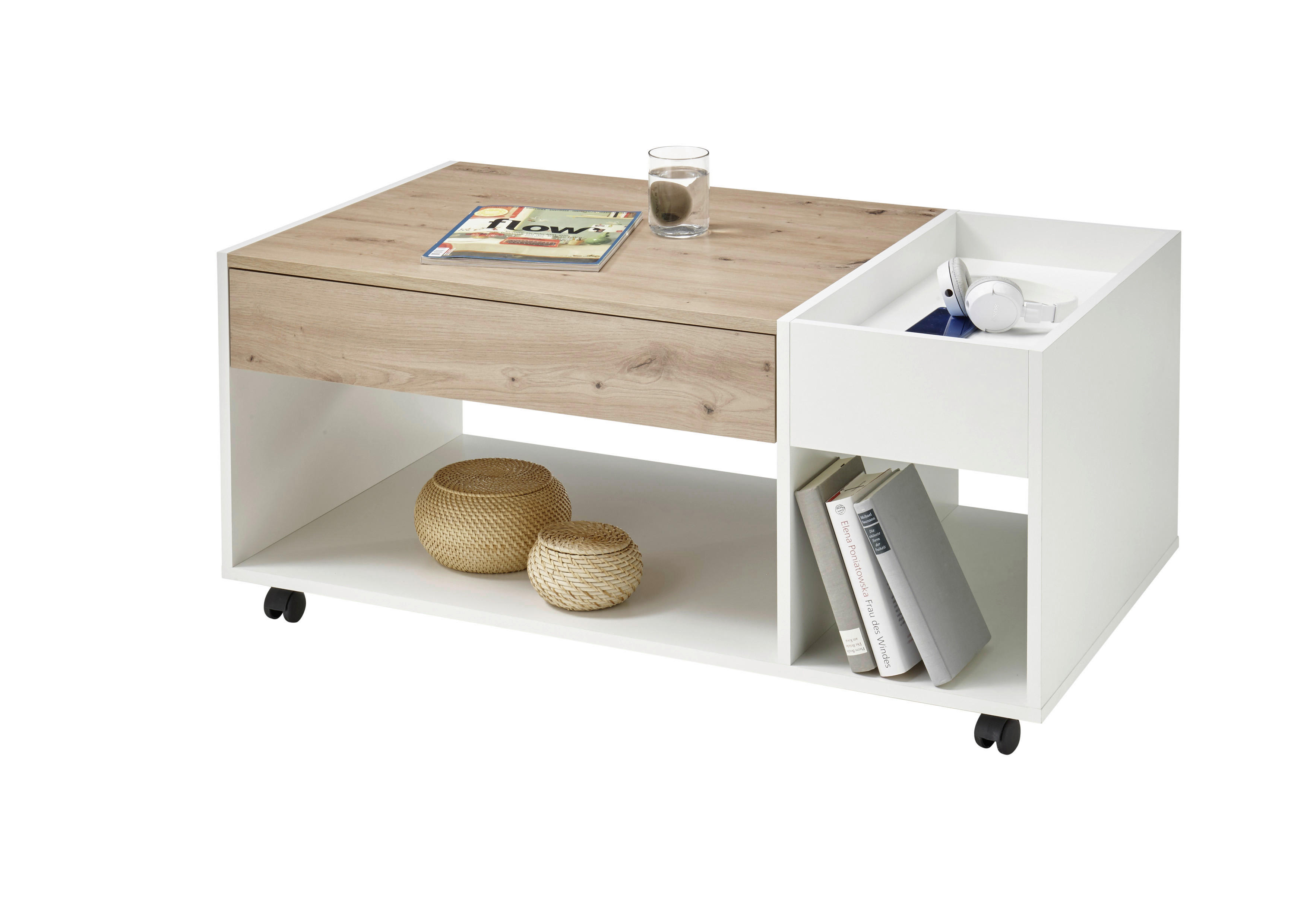 Couchtisch Eiche Artisan Nachbildung weiß B/H/T: ca. 110x44x60 cm Emil_1_83-053-T2_Couchtisch - Eiche/weiß (110,00/44,00/60,00cm)