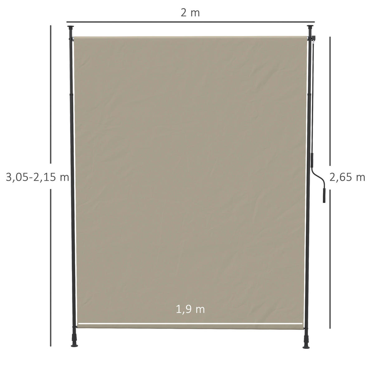 Outsunny Seitenmarkise sand Aluminium B/H/L: ca. 3,8x305x200 cm Seitenmarkise - sand (200,00/3,80/305,00cm) - Outsunny