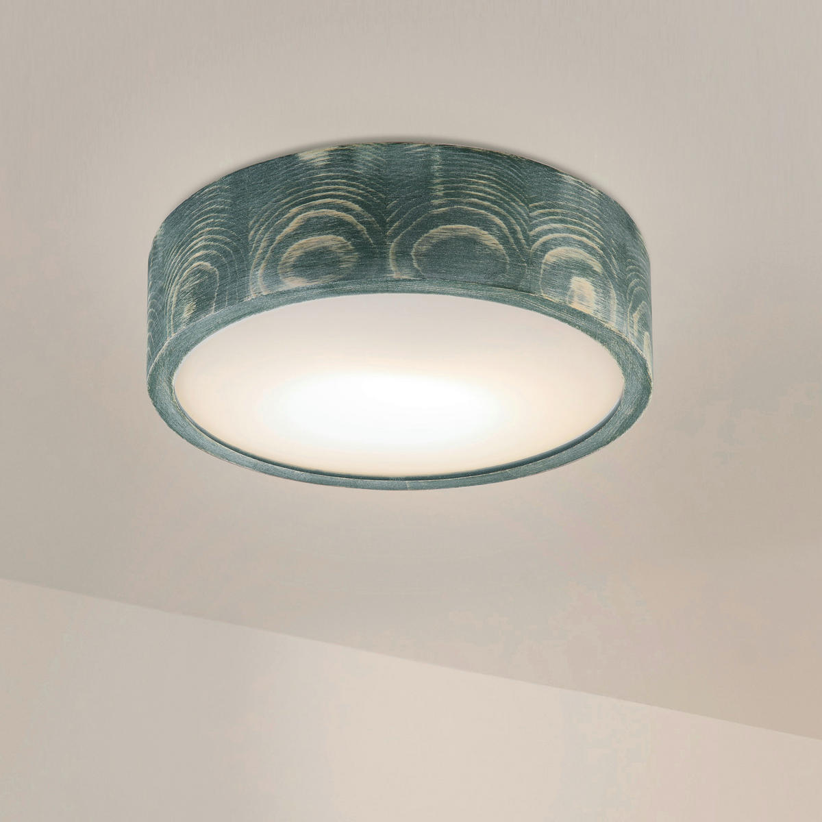 Lamkur Deckenleuchte grün hellbraun Holz Glas B/H/L: ca. 28x28x10 cm 1 Brennstellen Eveline - hellbraun/grün (10,00/28,00/28,00cm) - Lamkur