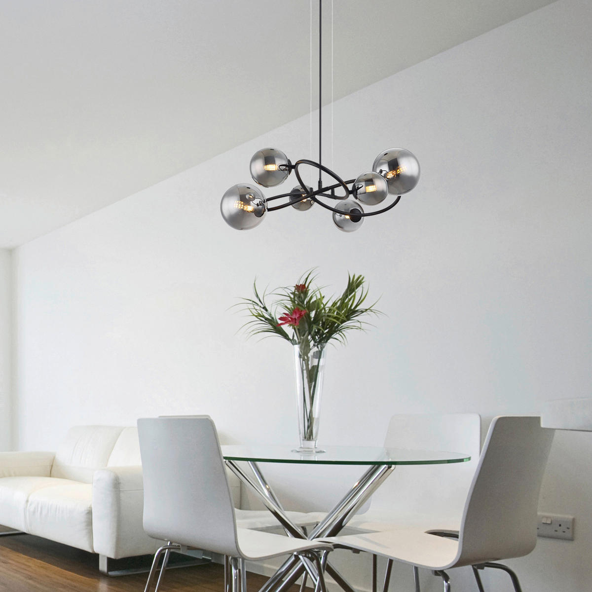 GLOBO LED-Pendelleuchte 10676 Rauch mattschwarz Metall Glas B/H/T: ca. 58,8x120x62,2 cm 6.0 Brennstellen RIHA - Rauch/mattschwarz (58,80/120,00/62,20cm) - GLOBO