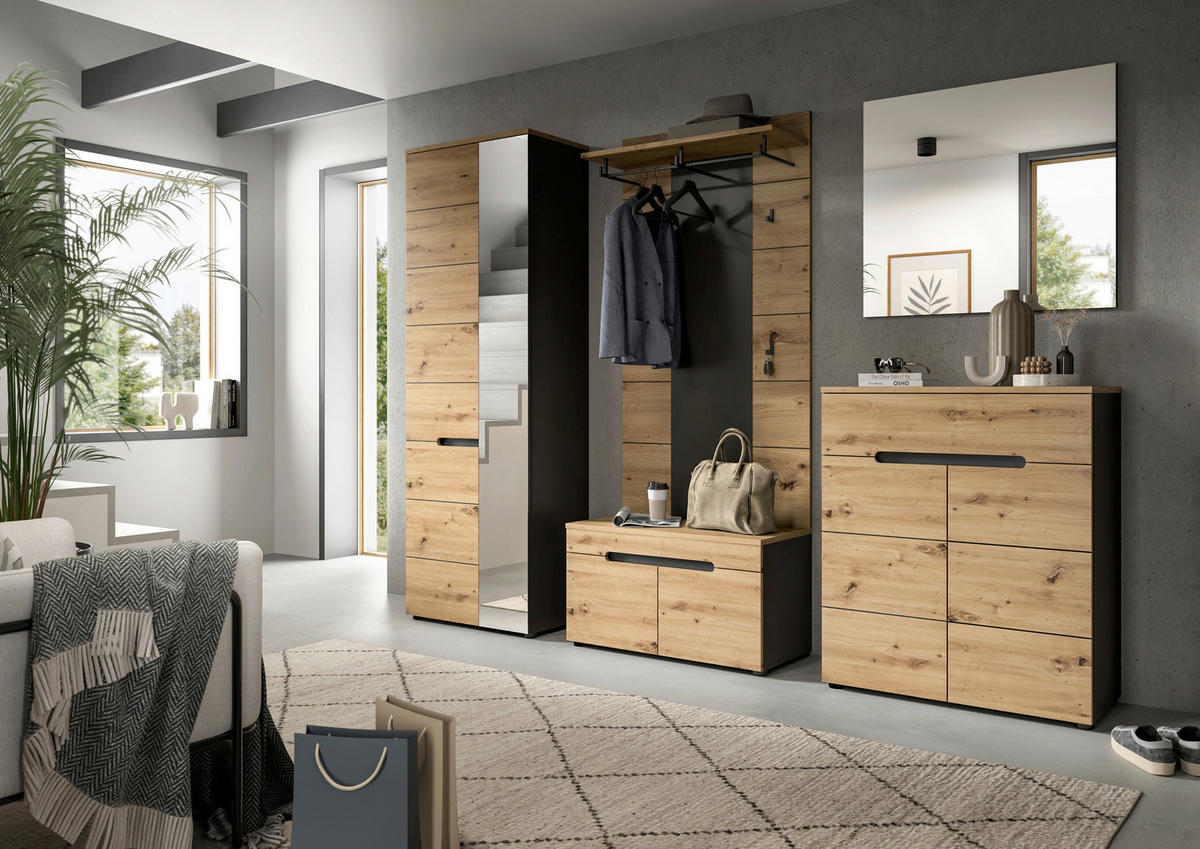 Garderobe Canu basaltgrau Nachbildung Artisan Nachbildung B/H/T: ca. 255x190x37 cm Canu - basaltgrau (255,00/190,00/37,00cm) - xonox.home