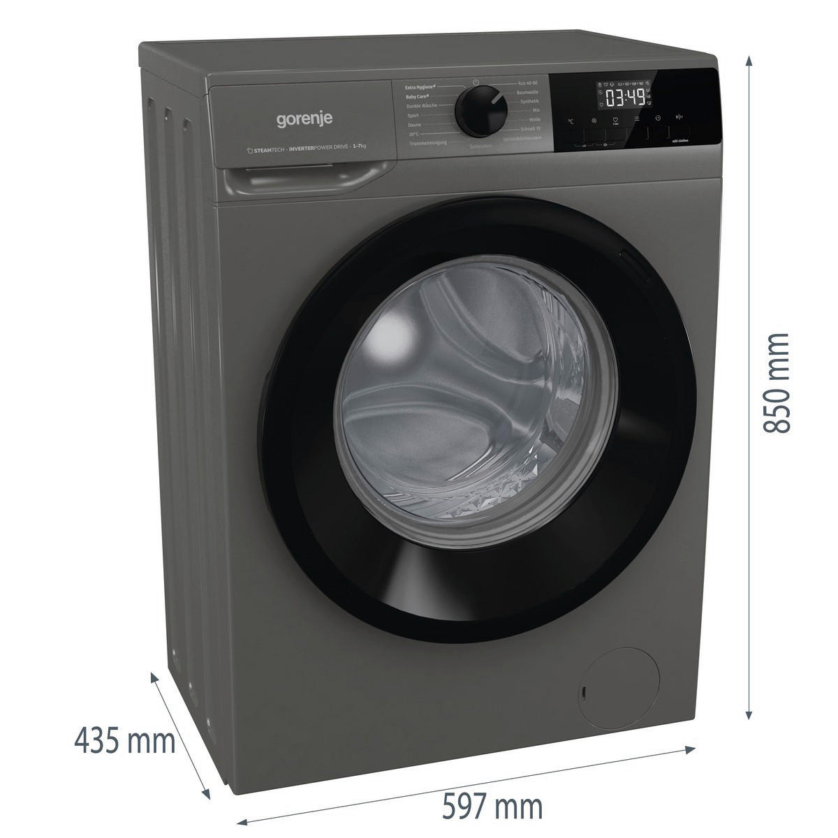Gorenje Waschmaschine W3NHEI74SAS/DE titanfarbig B/H/T: ca. 60x85x44 cm ca. 7 kg Waschmaschine W3NHEI74SAS/DE - titanfarbig (60,00/85,00/44,00cm) - Gorenje