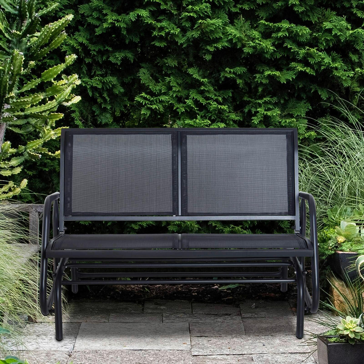HOMCOM Schaukelbank schwarz Stahl B/H/L: ca. 123x88x80 cm Schaukelbank - schwarz (80,00/123,00/88,00cm) - HOMCOM