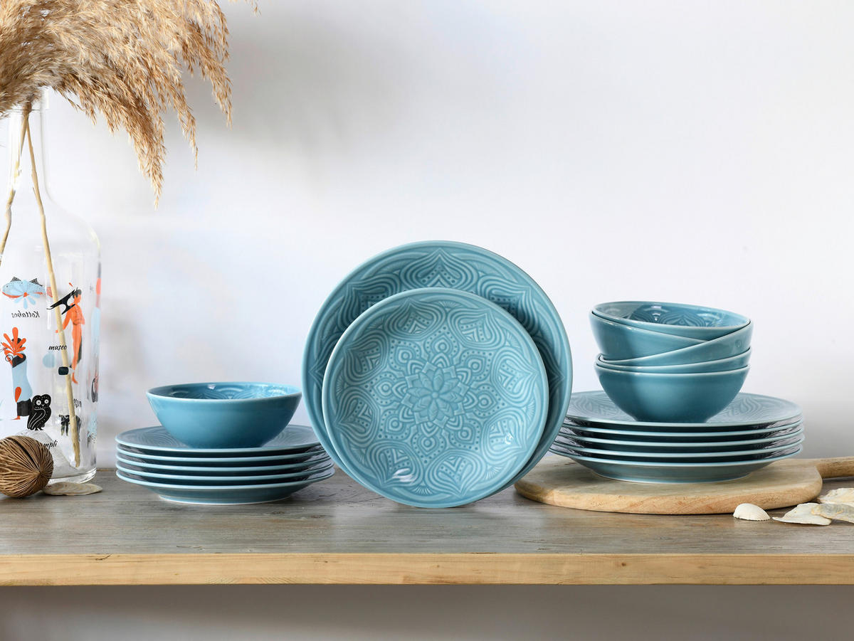 CreaTable Tafelservice Orient Mandala aqua Porzellan 18 tlg. Orient Mandala - aqua - CreaTable