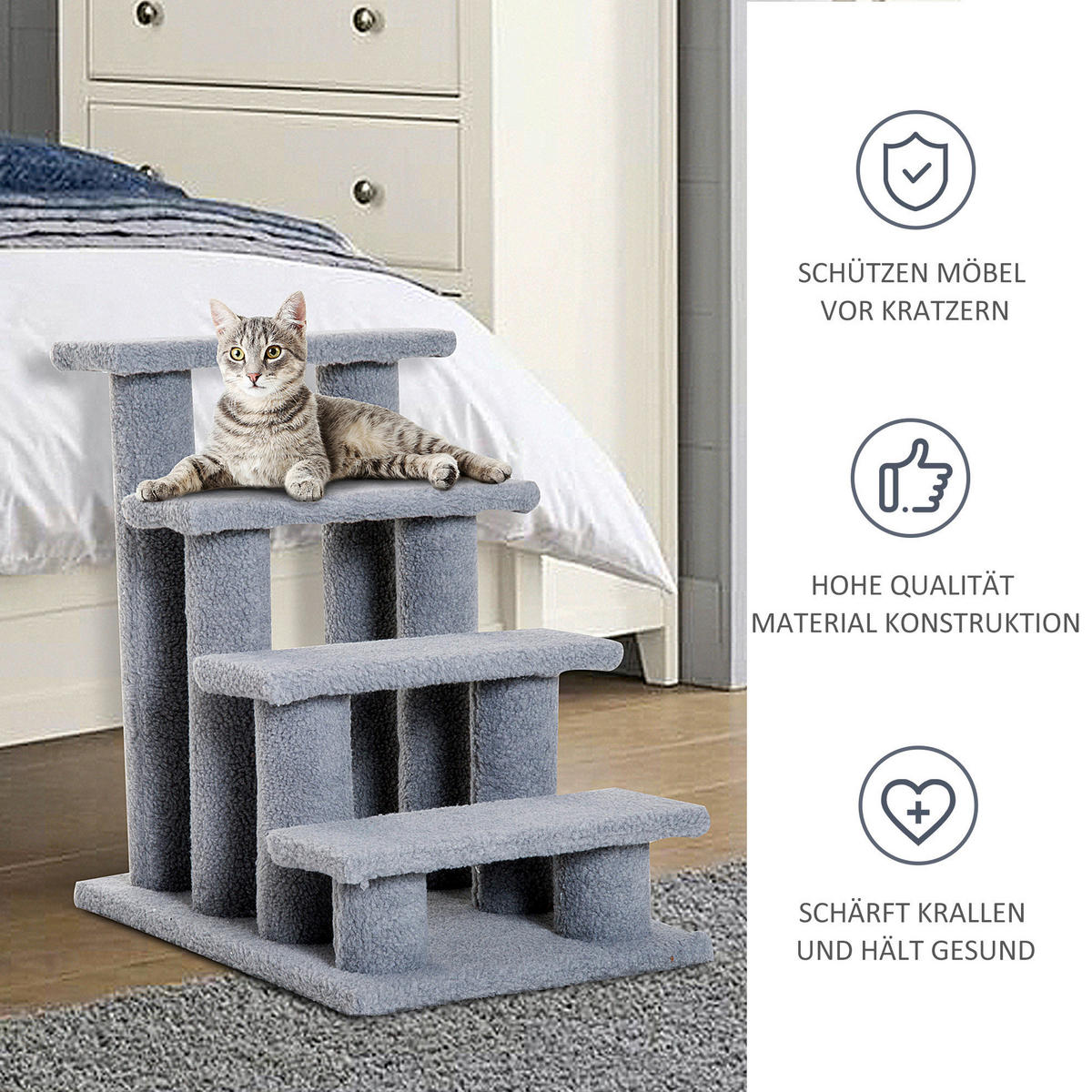 PawHut Katzentreppe grau Spanplatte B/H/L: ca. 43x60x64 cm Katzentreppe - grau (64,00/43,00/60,00cm) - PawHut
