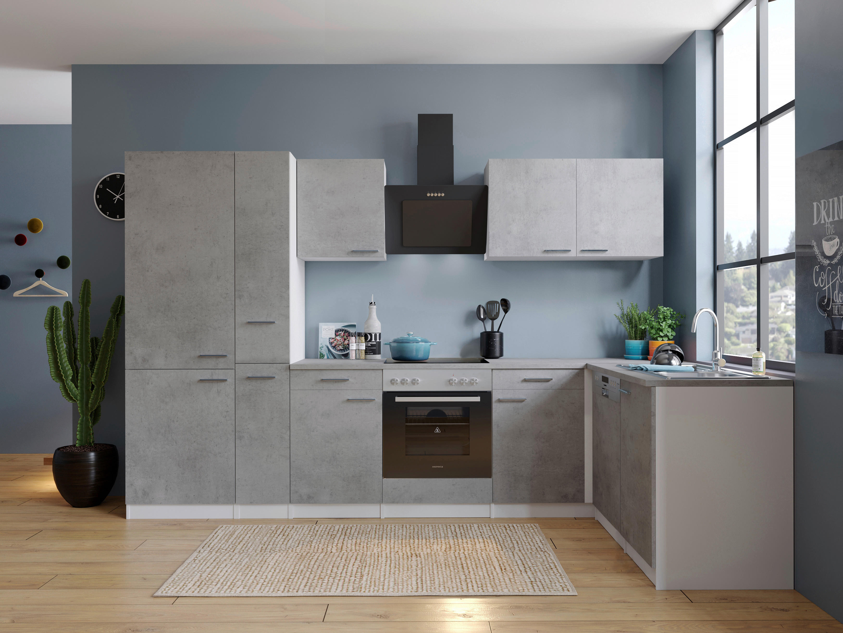 Respekta Winkelküche Malia Beton Optik B/H/T: ca. 310x200x172 cm Malia - Beton/weiß (310,00/200,00/172,00cm) - Respekta