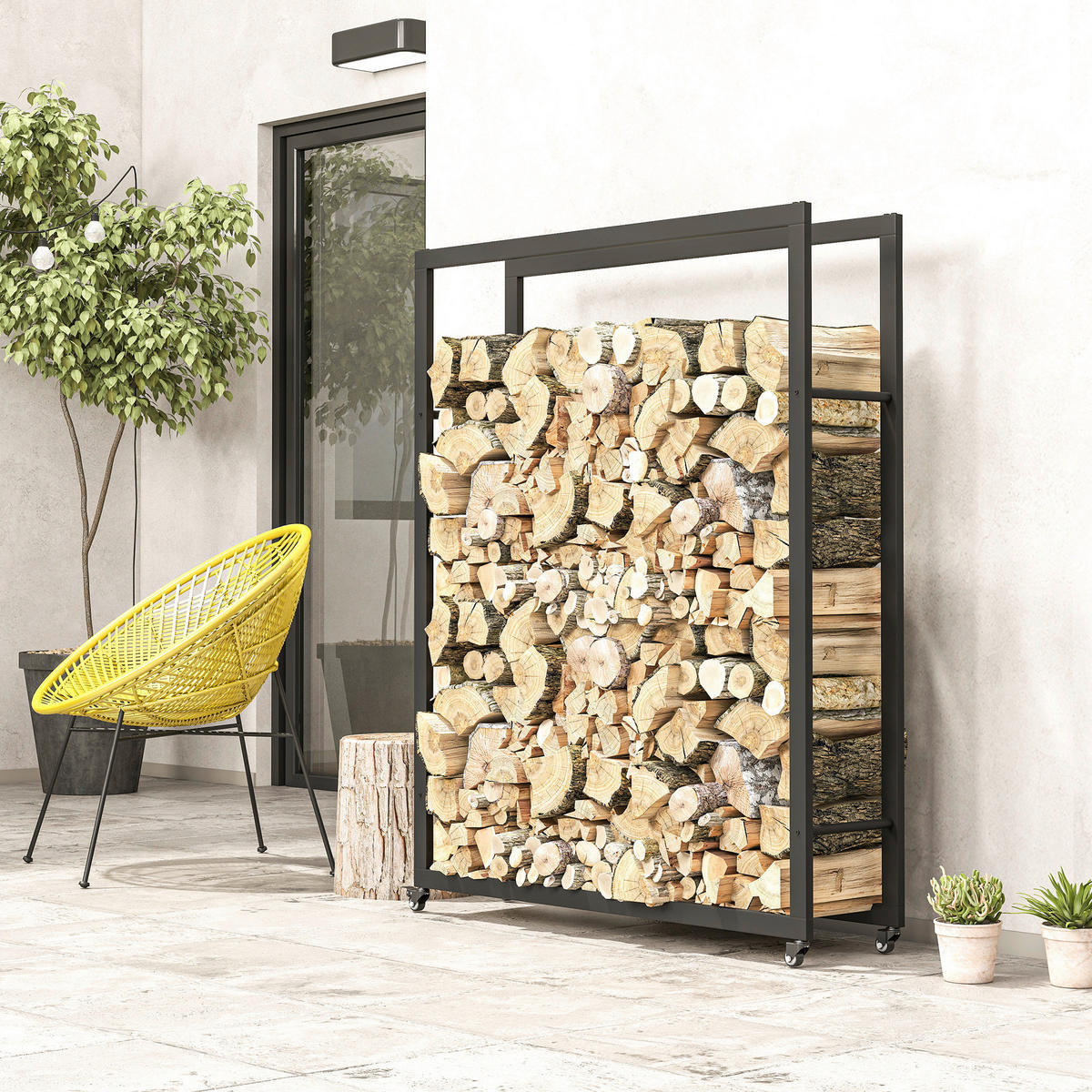 Outsunny Kaminholzregal schwarz B/H/L: ca. 32x151x120 cm Kaminholzregal - schwarz (120,00/32,00/151,00cm) - Outsunny