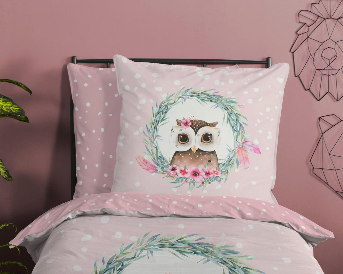 Bettwäsche Owli pink Baumwolle B/L: ca. 135x200 cm Owli - pink (135,00/200,00cm) - Good Morning