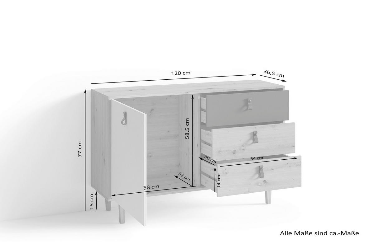 Sideboard BILL Eiche Artisan Nachbildung weiß anthrazit dunkelbraun natur B/H/T: ca. 120x77x36,5 cm BILL - Eiche/dunkelbraun (120,00/77,00/36,50cm) - byLIVING