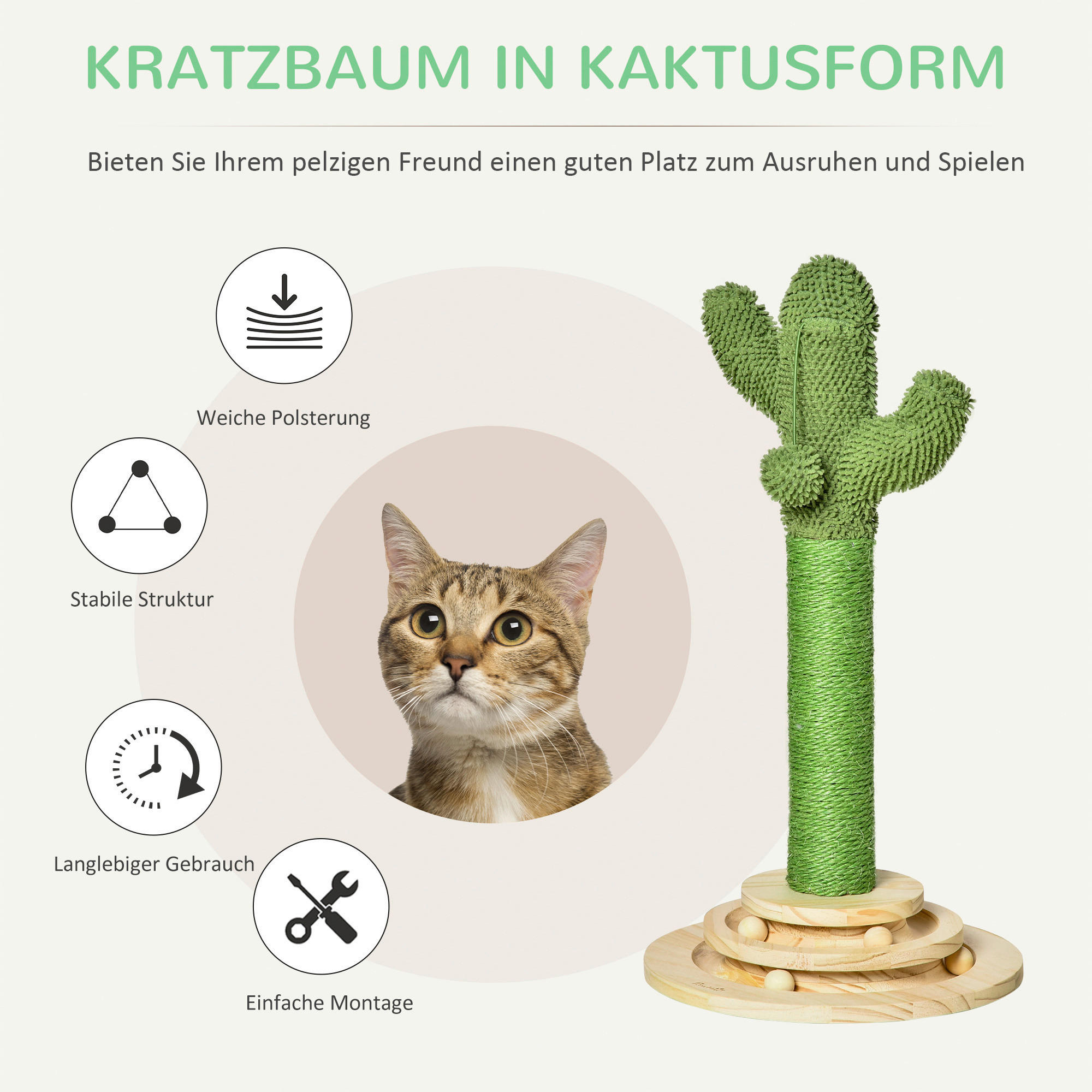 PawHut Kratzbaum grün Edelstahl B/H/L: ca. 32x32x60 cm Kratzbaum - natur/grün (60,00/32,00/32,00cm) - PawHut