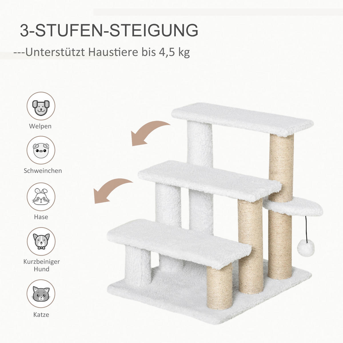 PawHut Haustiertreppe weiß Spanplatte B/H/L: ca. 40x48x45 cm Haustiertreppe - weiß (45,00/40,00/48,00cm) - PawHut