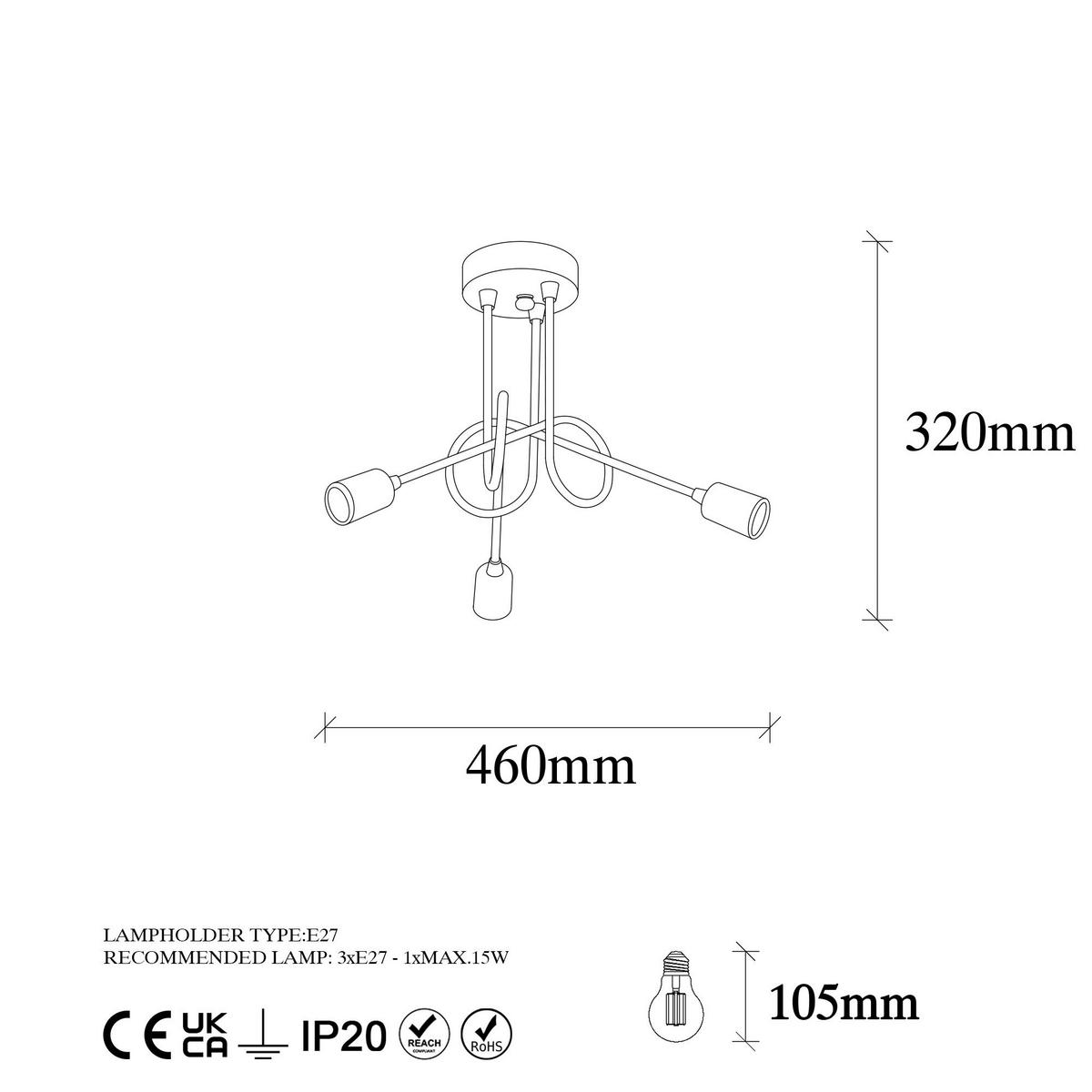 Opviq Deckenleuchte Viraj bronze schwarz Metall B/H/T/L/D: ca. 46x32x46x46x46 cm E27 3 Brennstellen Viraj - schwarz/bronze (46,00/46,00/32,00cm) - Opviq